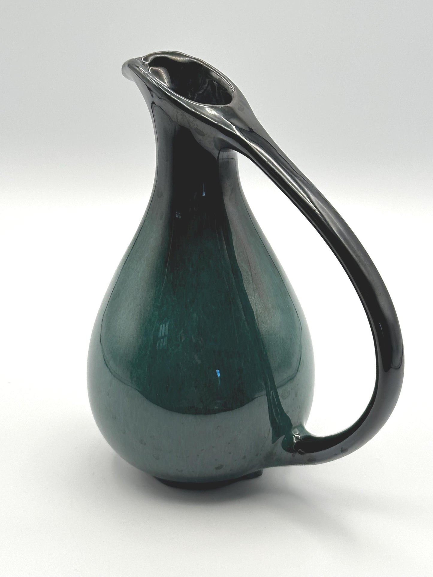 Vintage Blue Mountain Pottery Pitcher Ewer - Canadian Drip Glaze Teal Black Decorative Jug BMP Collectible Art