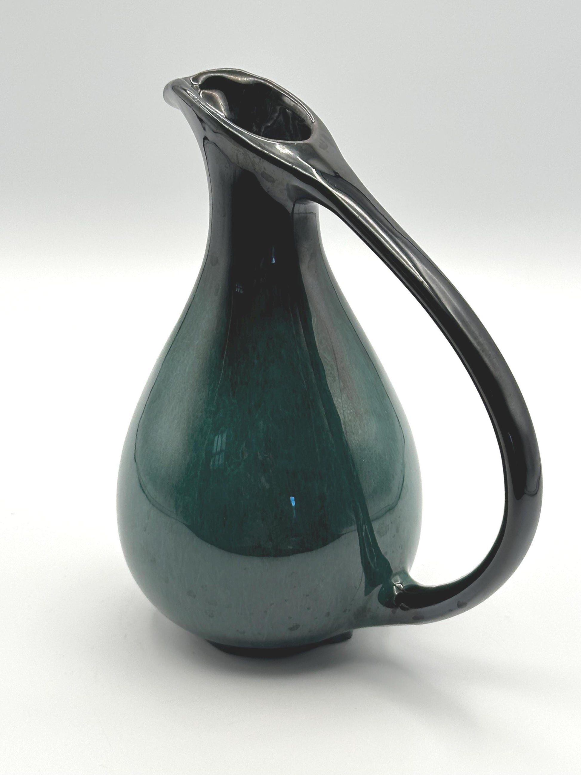 Vintage Blue Mountain Pottery Pitcher Ewer - Canadian Drip Glaze Teal Black Decorative Jug BMP Collectible Art