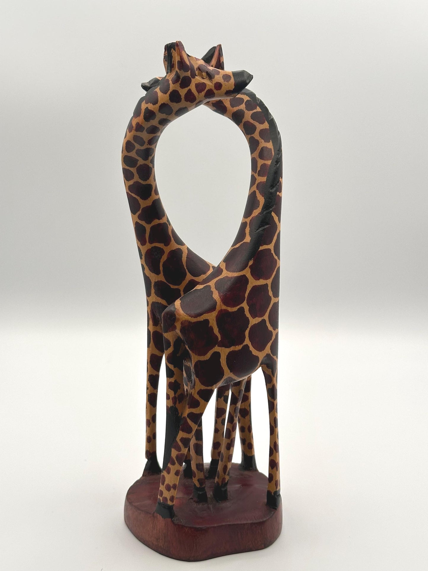 African Giraffe Harmony Hand Carved Painted Wood Sculpture Art Figurine Safari Decor Collectible Gift