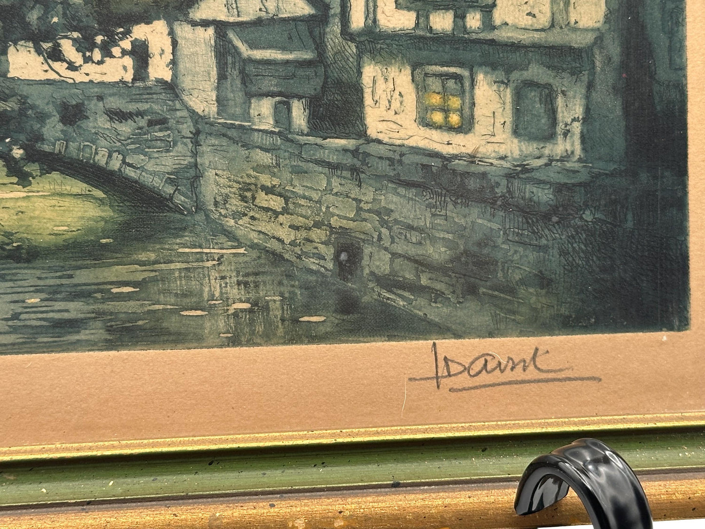 Mid-Century French Village Print Le Vieux Quai Signed Vintage Framed Artwork Wall Decor