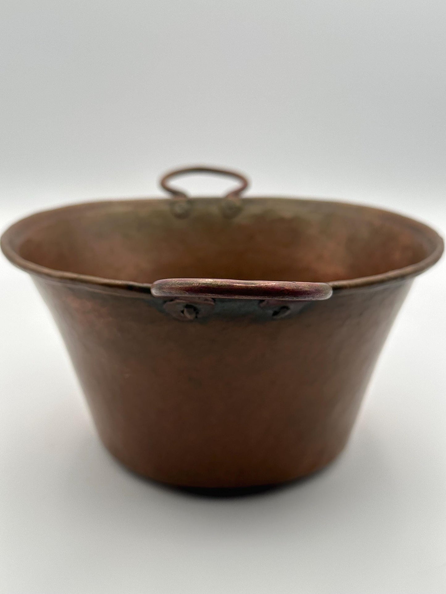 Antique Copper Kettle Pot Cauldron with Iron Handles - Vintage Kitchen Cookware