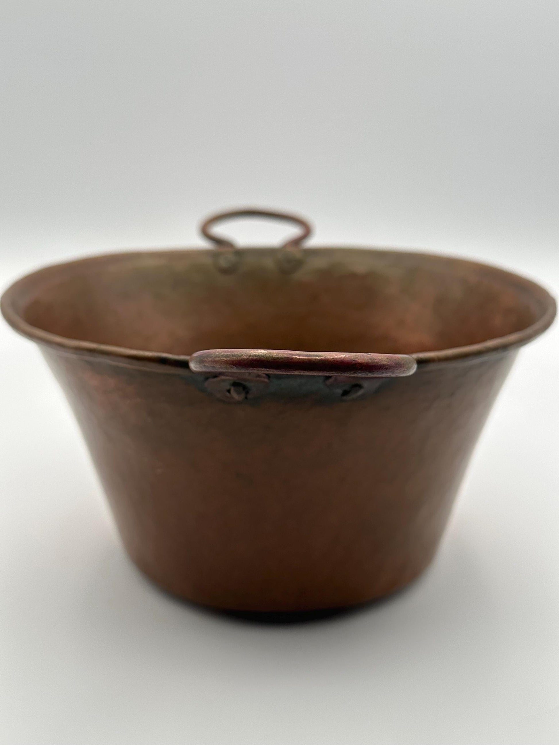 Antique Copper Kettle Pot Cauldron with Iron Handles - Vintage Kitchen Cookware