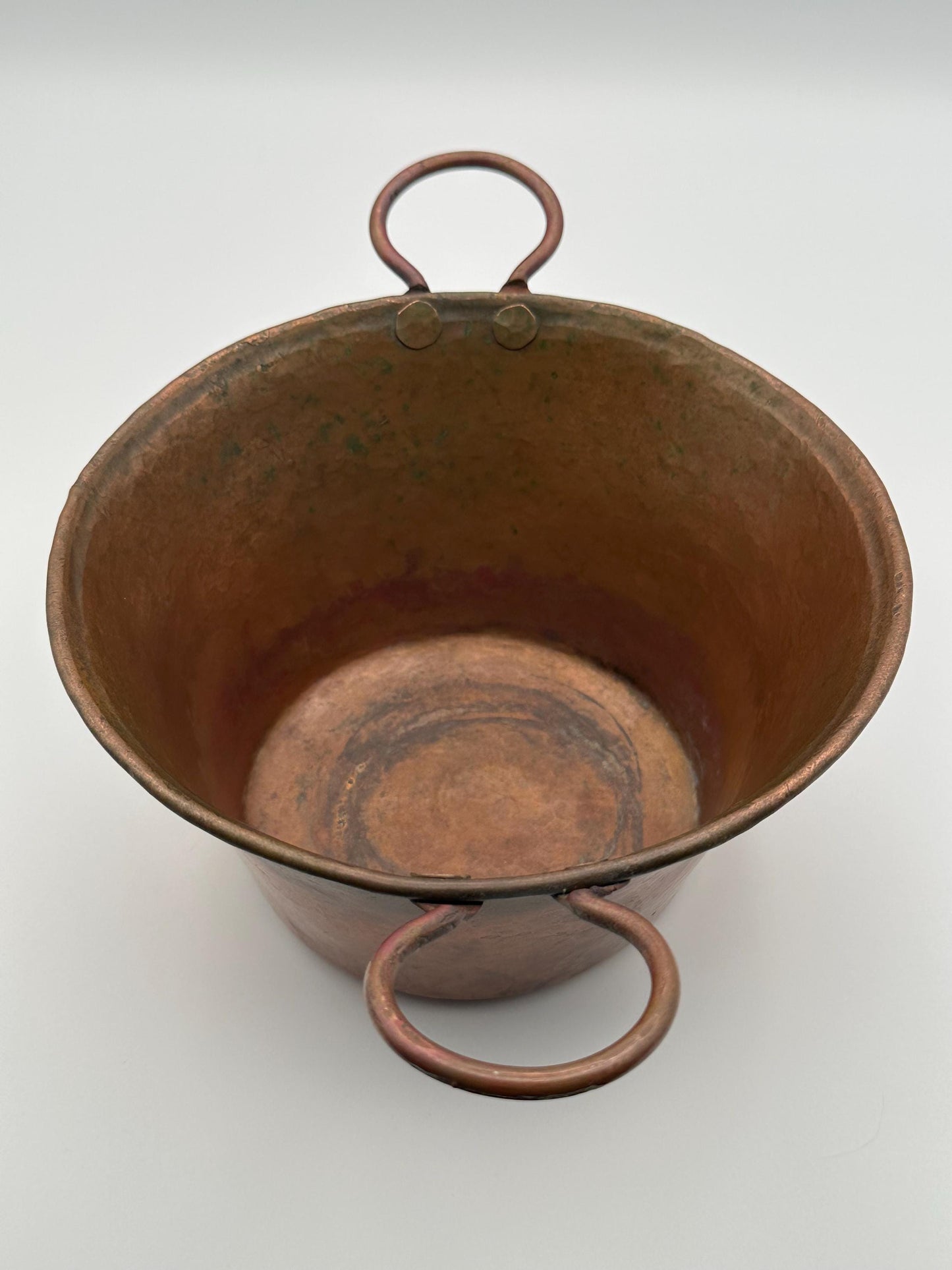 Antique Copper Kettle Pot Cauldron with Iron Handles - Vintage Kitchen Cookware