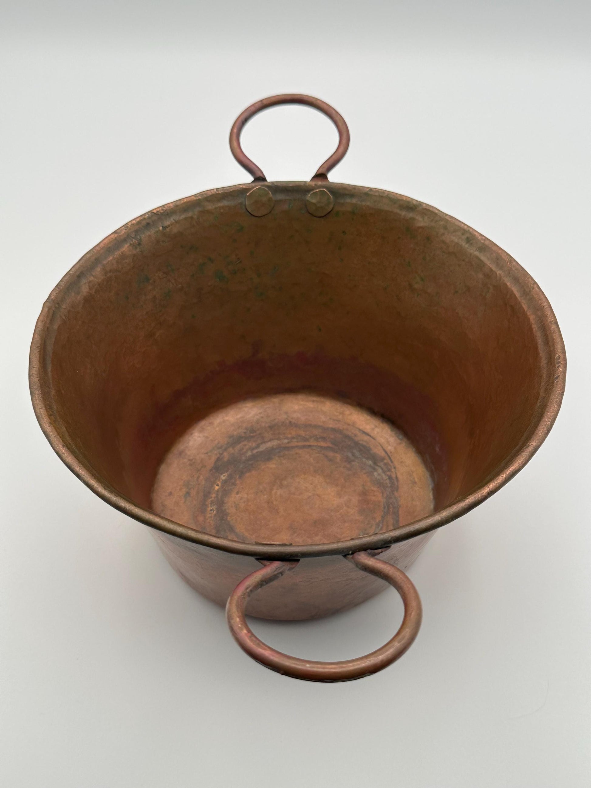 Antique Copper Kettle Pot Cauldron with Iron Handles - Vintage Kitchen Cookware