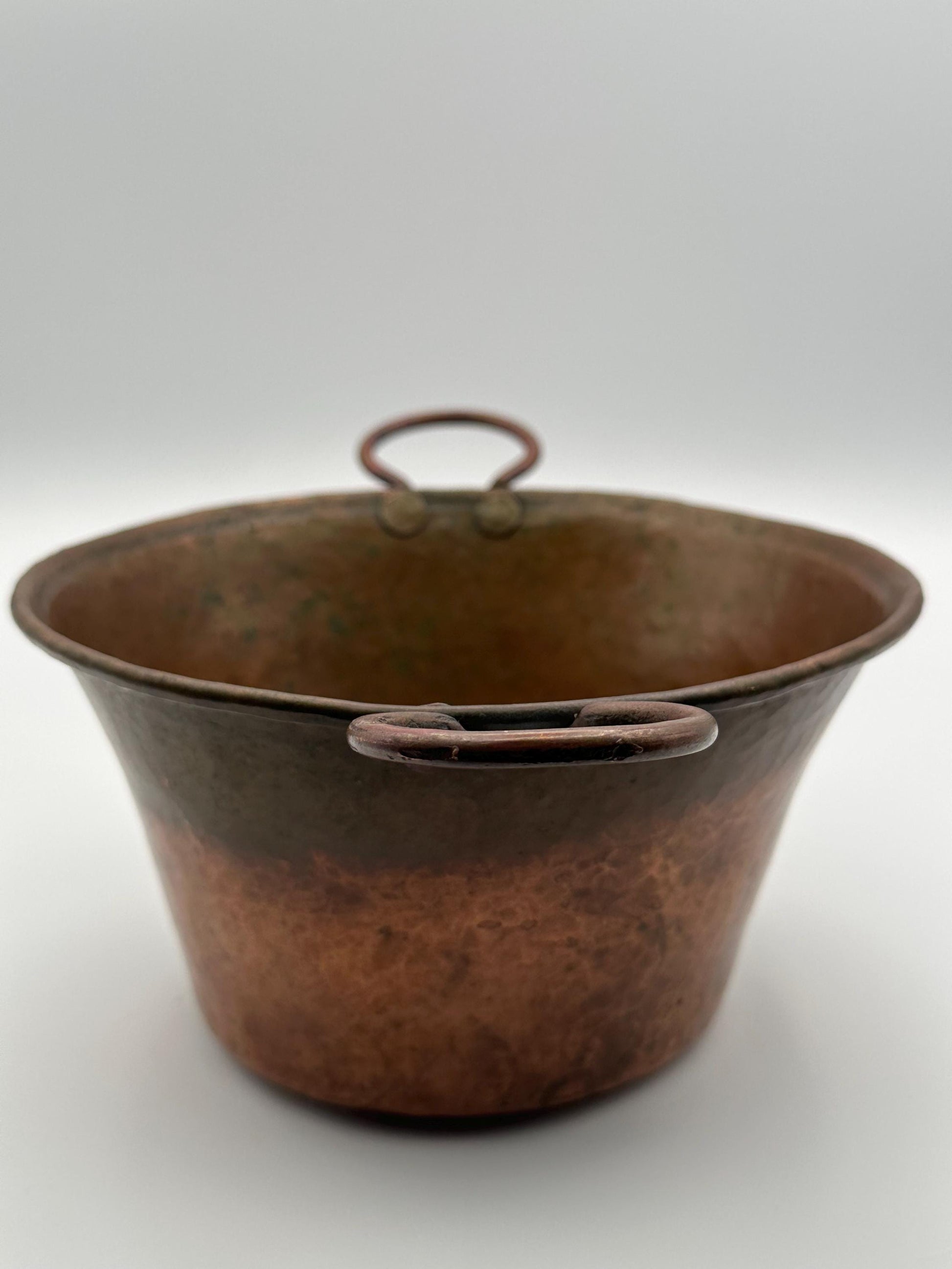 Antique Copper Kettle Pot Cauldron with Iron Handles - Vintage Kitchen Cookware