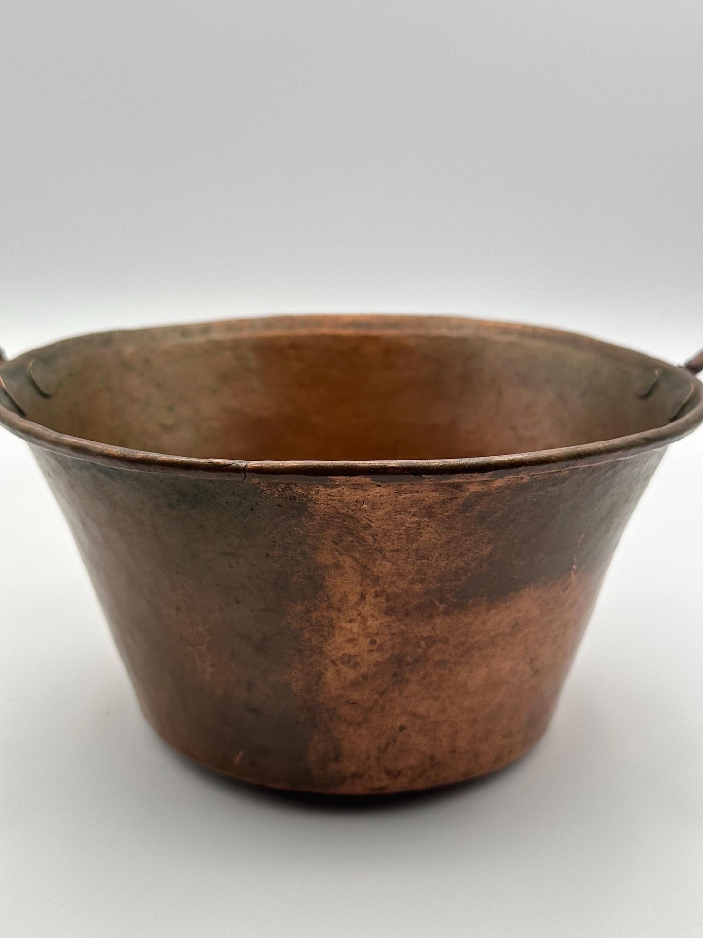 Antique Copper Kettle Pot Cauldron with Iron Handles - Vintage Kitchen Cookware