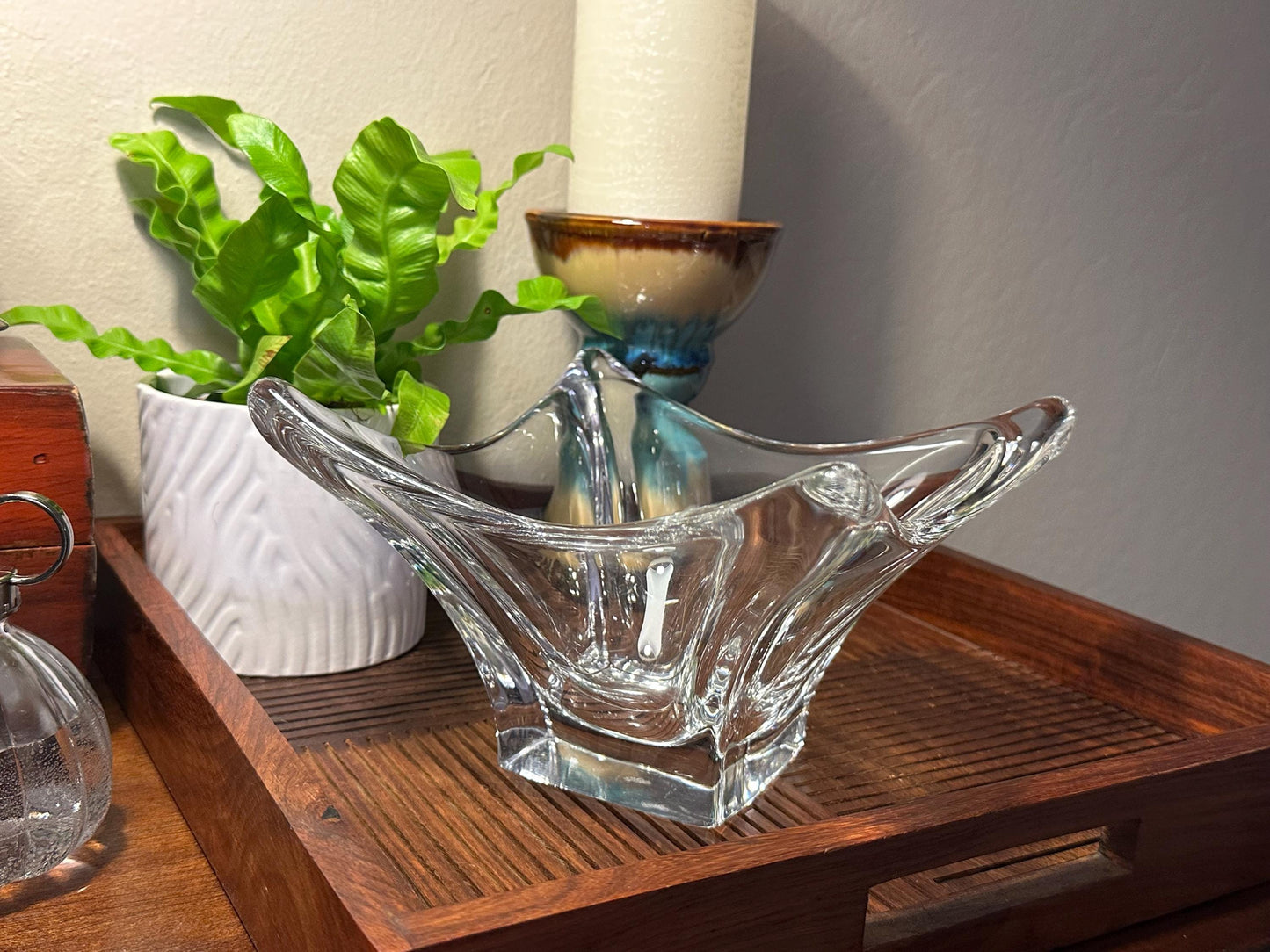 Vintage MCM Cofrac Art Verrier Clear Crystal Console Centerpiece Bowl 7 inch Mid Century Modern French Glass