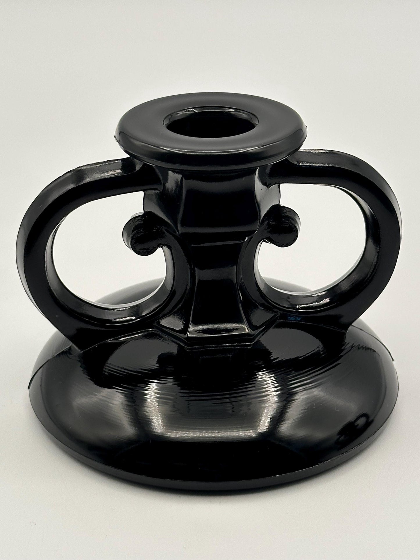 Vintage Black Amethyst Glass Candlestick Holders Set of Two - Gothic Home Decor Candle Stands