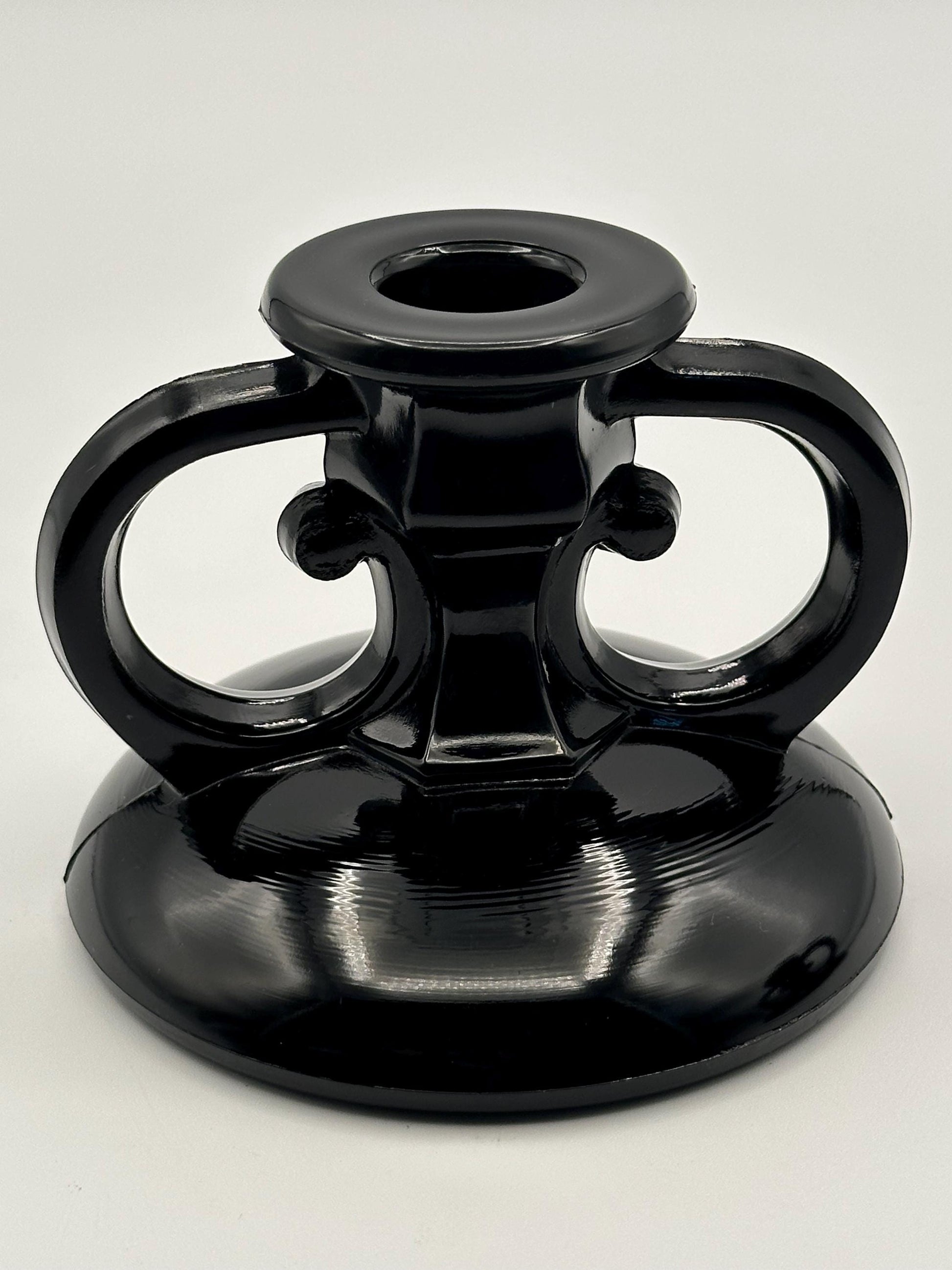 Vintage Black Amethyst Glass Candlestick Holders Set of Two - Gothic Home Decor Candle Stands