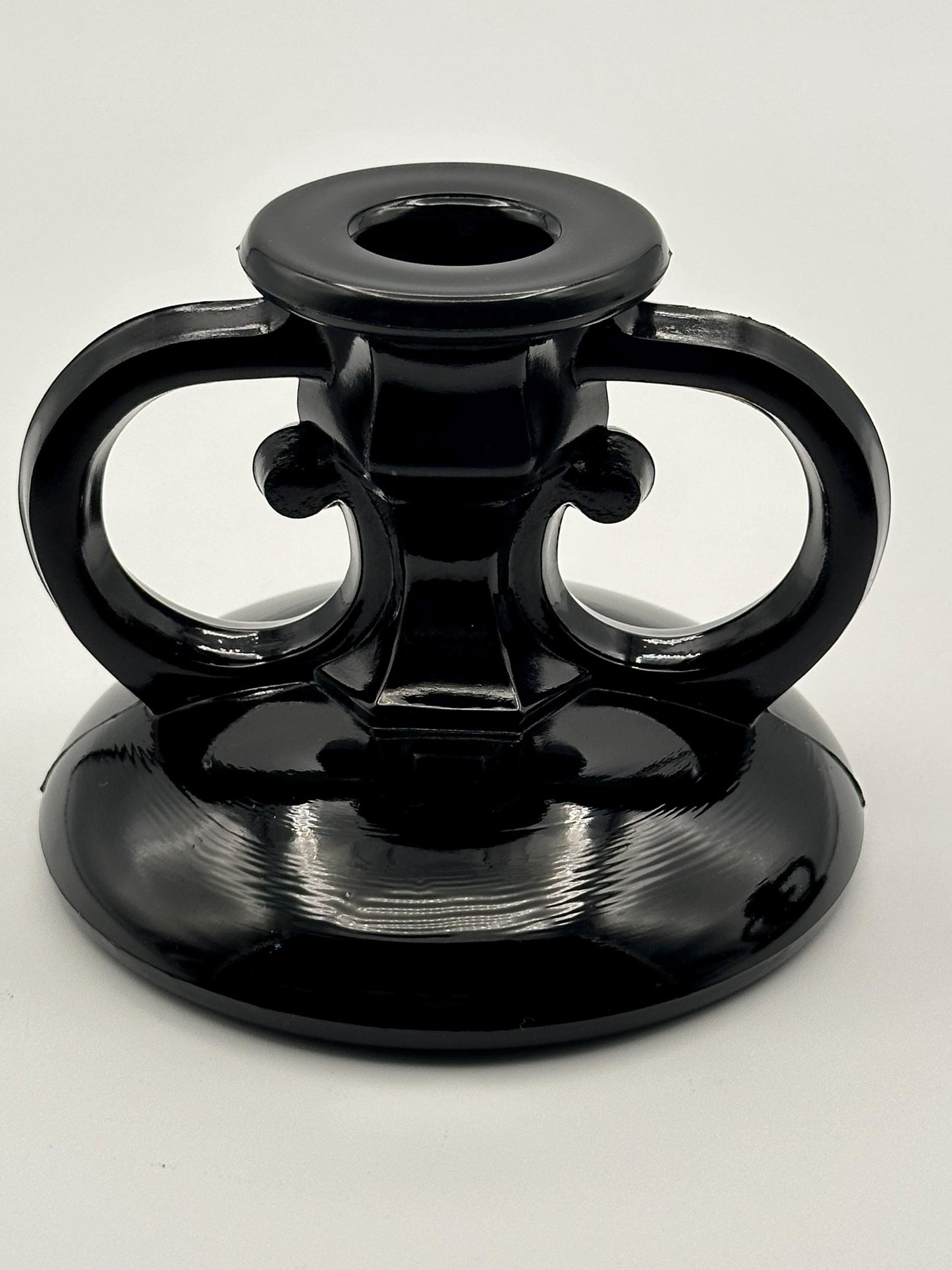 Vintage Black Amethyst Glass Candlestick Holders Set of Two - Gothic Home Decor Candle Stands