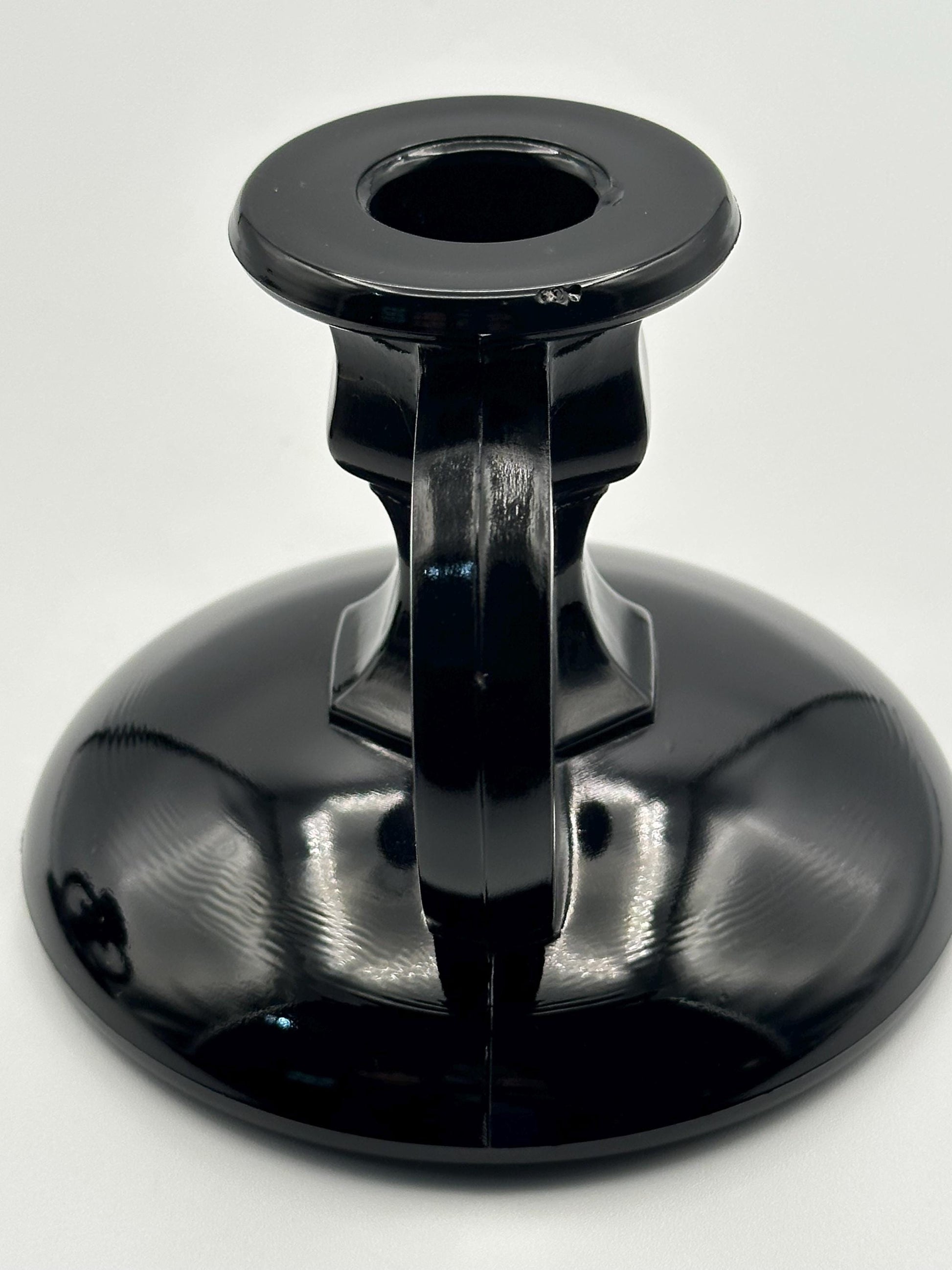 Vintage Black Amethyst Glass Candlestick Holders Set of Two - Gothic Home Decor Candle Stands