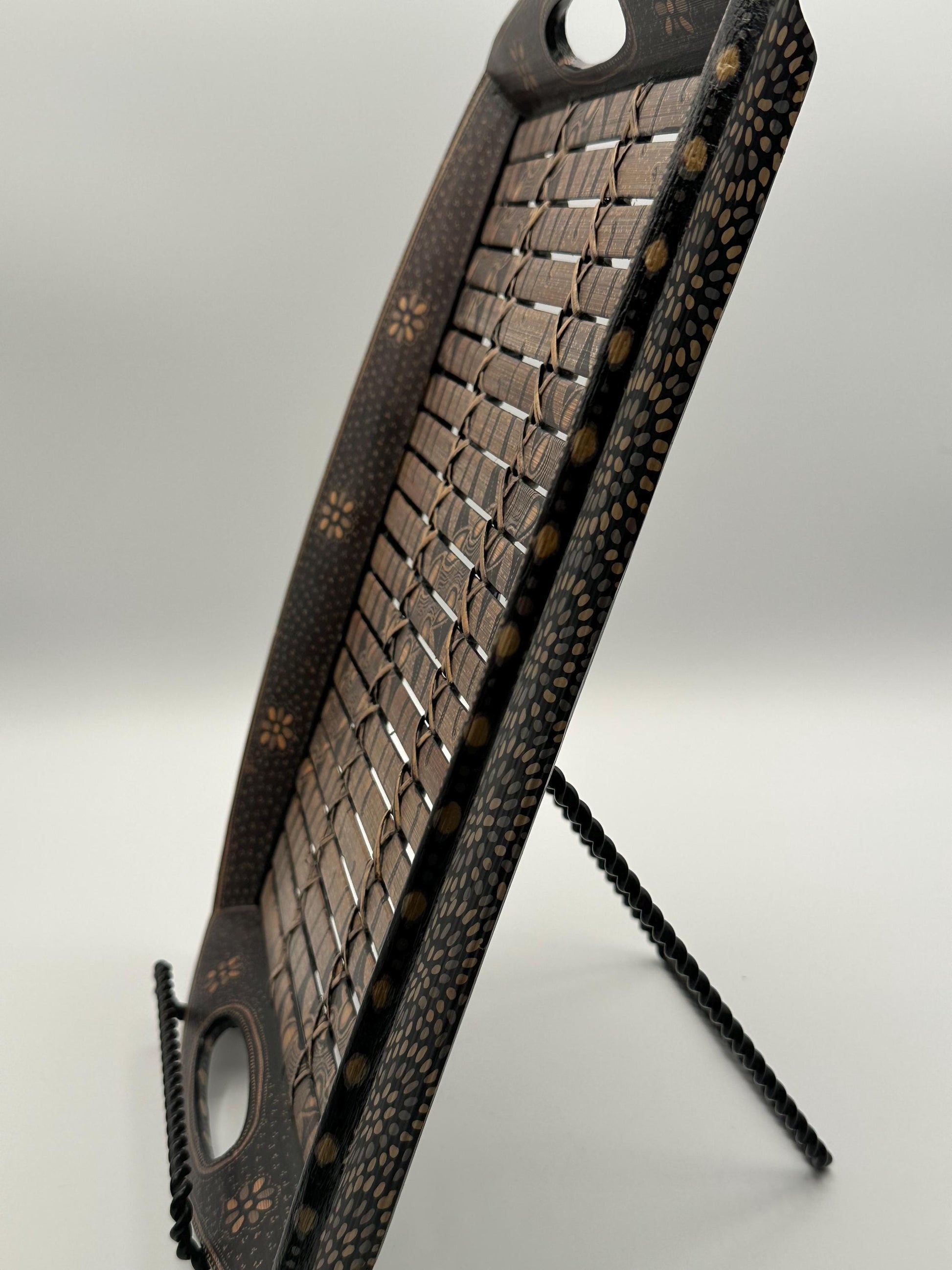 Handmade Batik Style Bamboo Serving Tray Black Brown Decorative Vintage Summer Entertaining