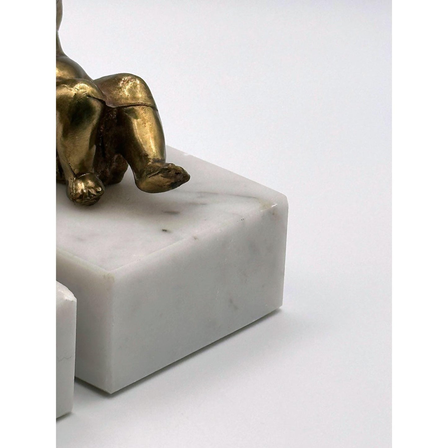 Vintage Brass Cherub Bookends Classical Neo-Baroque Solid Marble Base Angels Decorative Library Shelf Accent