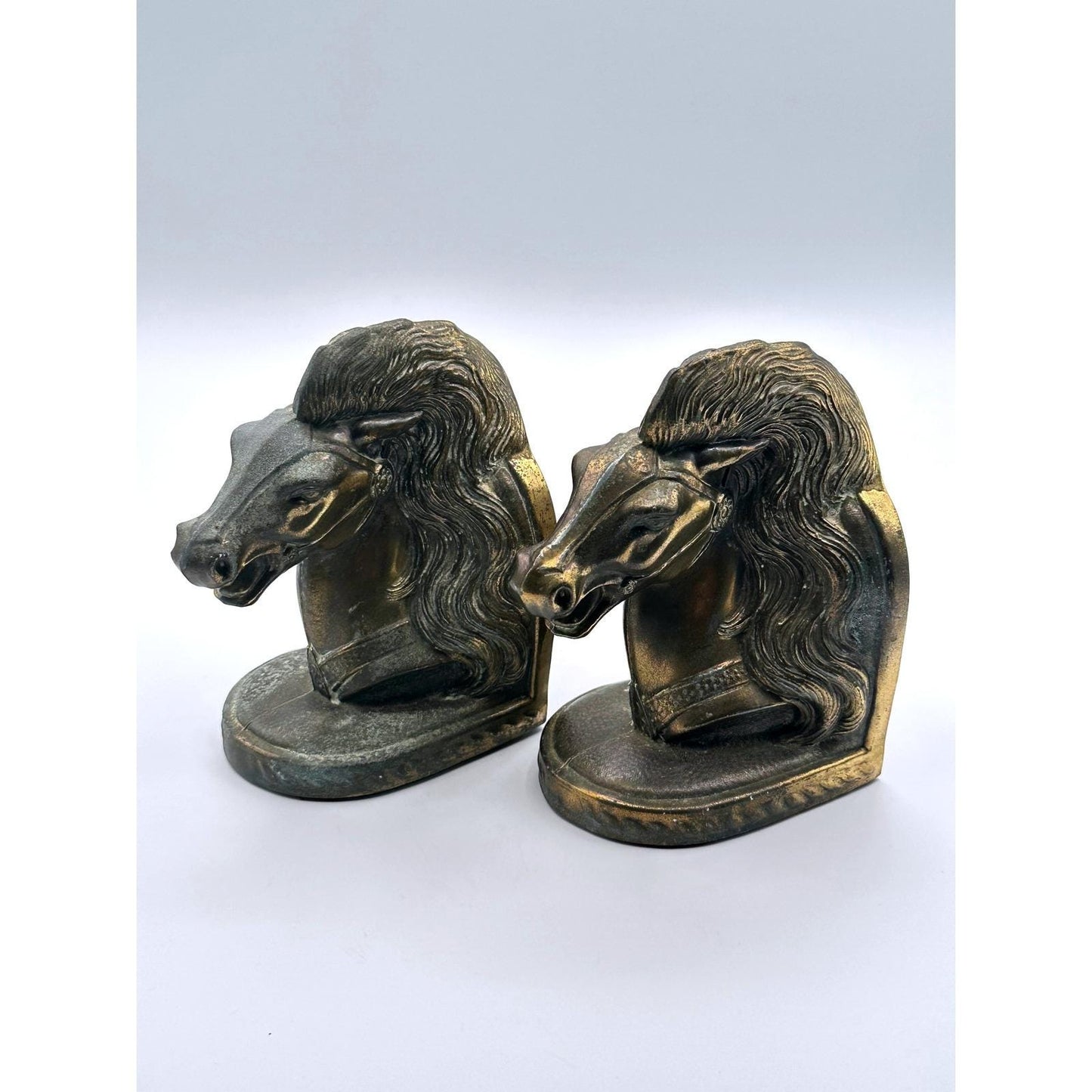Vintage Mid-Century BMR Cast Bronze Horse Head Bookends Pair Equestrian Decor