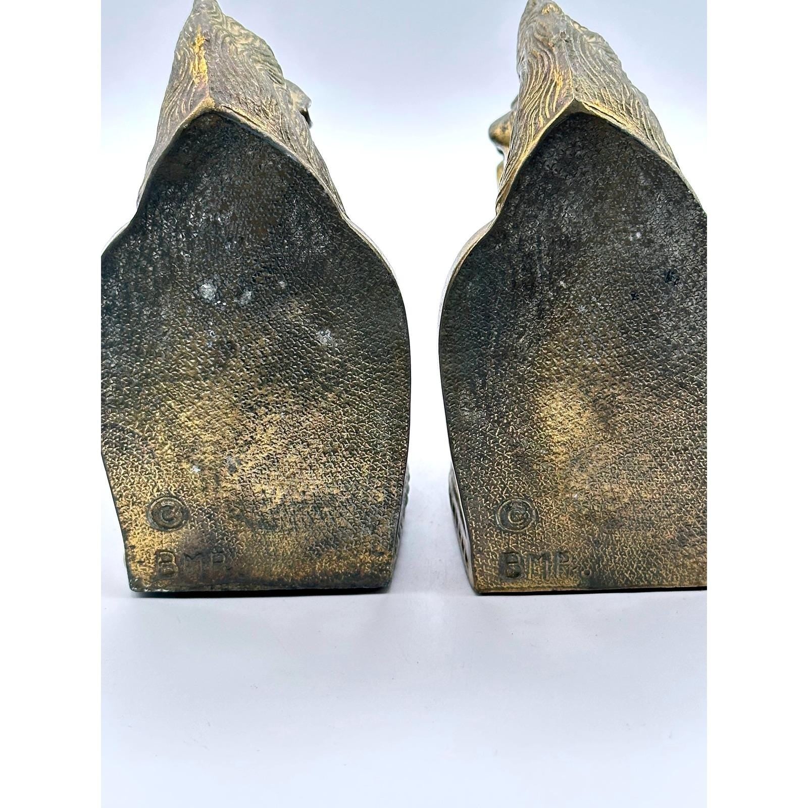 Vintage Mid-Century BMR Cast Bronze Horse Head Bookends Pair Equestrian Decor