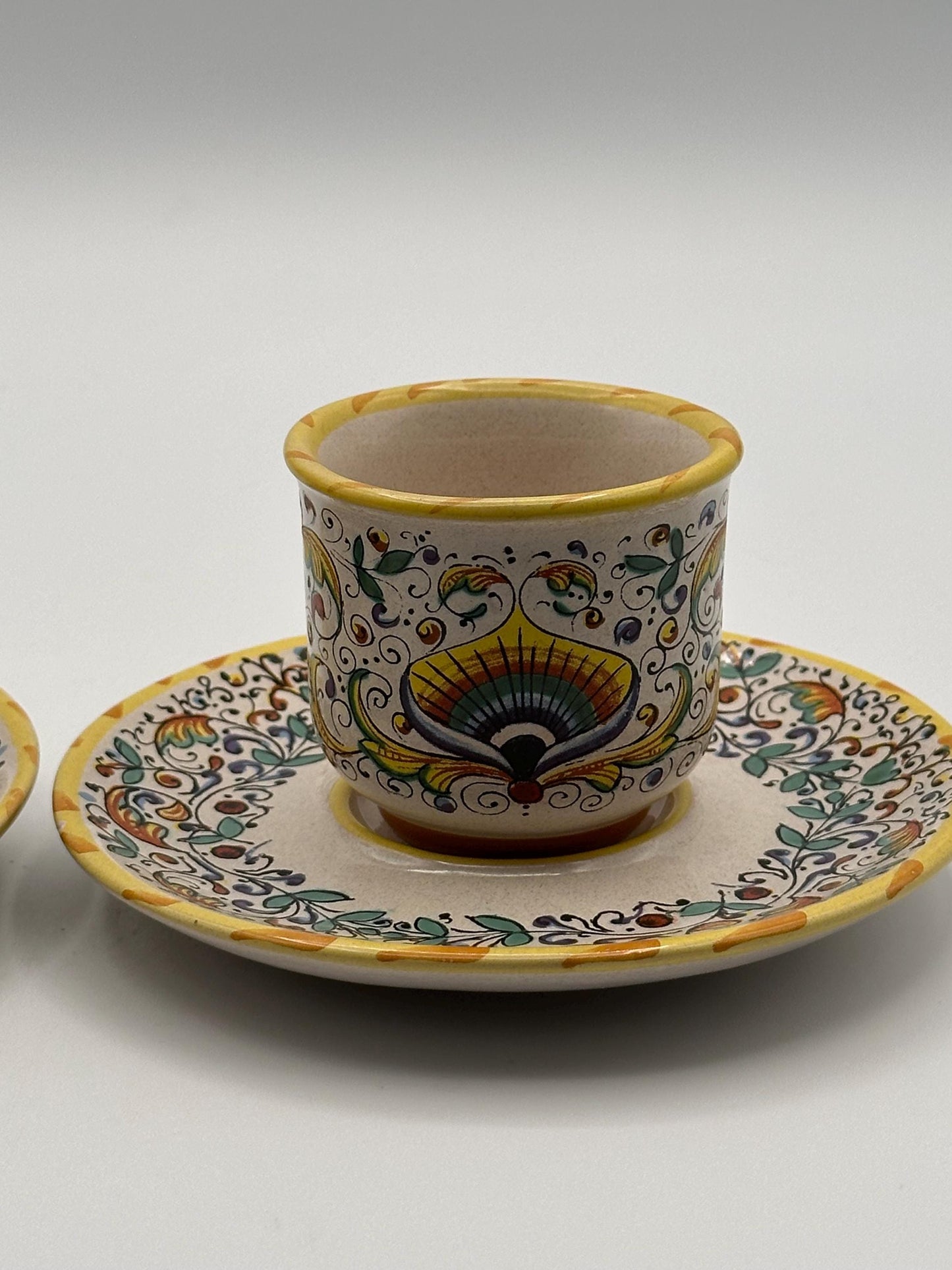 Meridiana Ceramiche Hand Painted Italian Cup Saucer Set of 2 - Vintage Ceramic Dinnerware