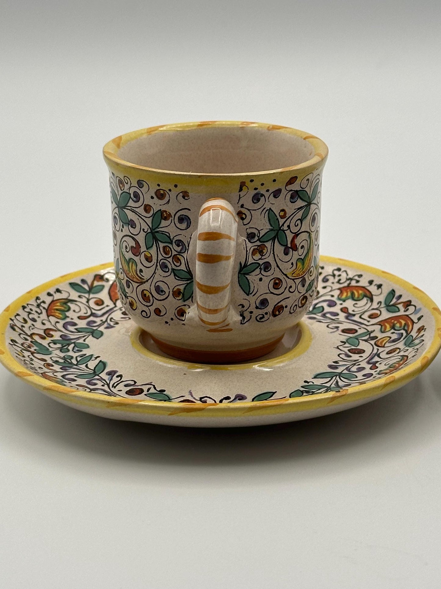 Meridiana Ceramiche Hand Painted Italian Cup Saucer Set of 2 - Vintage Ceramic Dinnerware