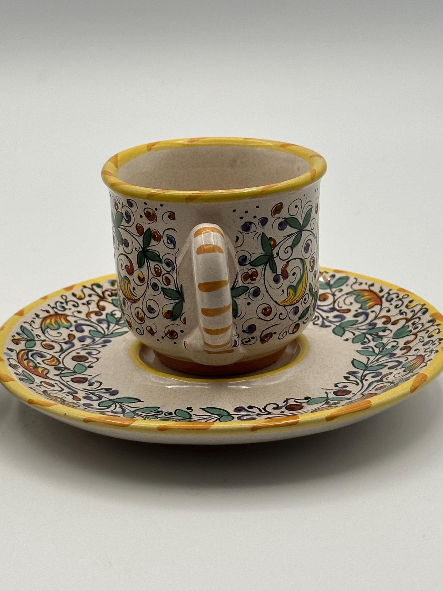 Meridiana Ceramiche Hand Painted Italian Cup Saucer Set of 2 - Vintage Ceramic Dinnerware