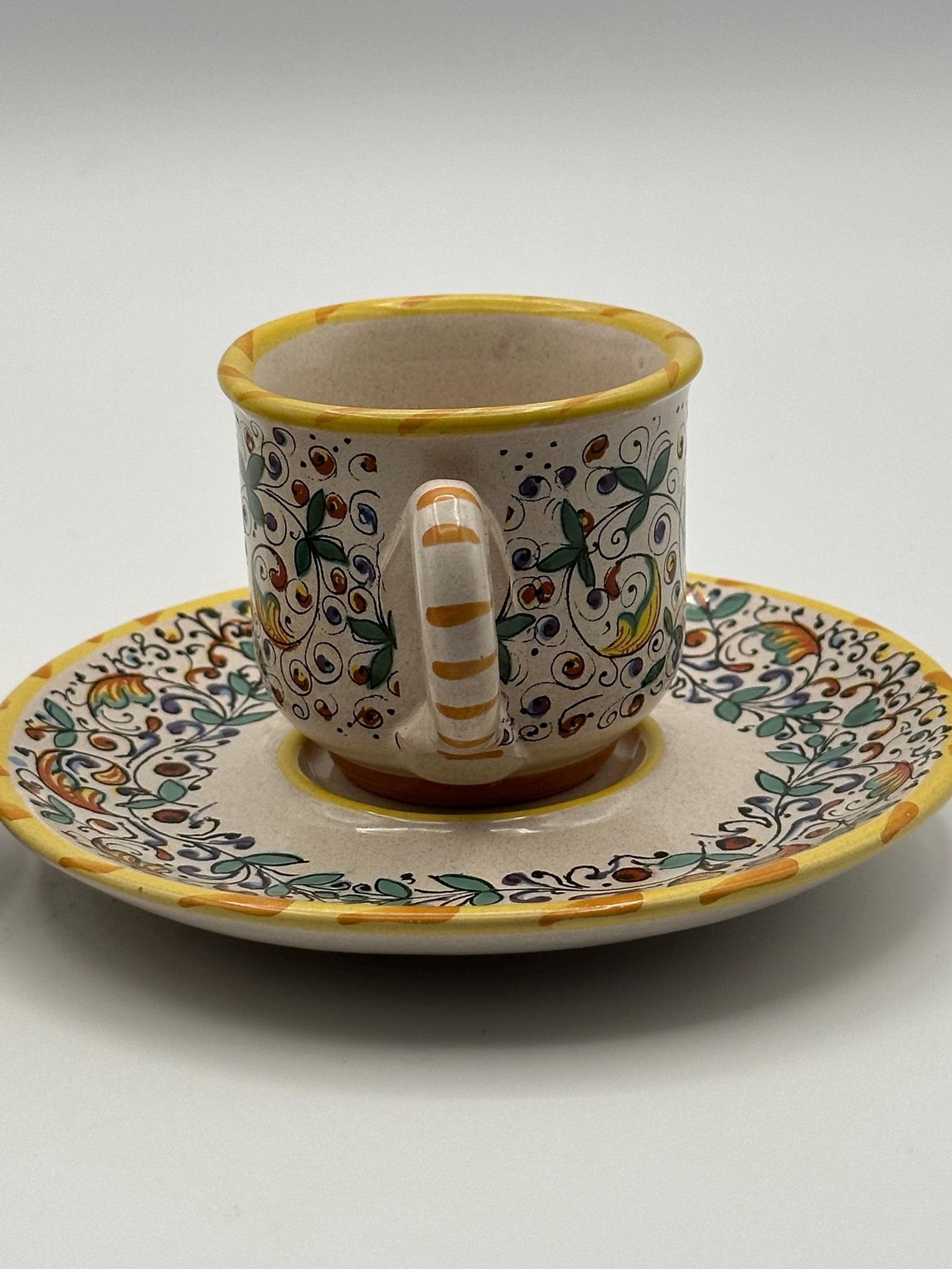 Meridiana Ceramiche Hand Painted Italian Cup Saucer Set of 2 - Vintage Ceramic Dinnerware