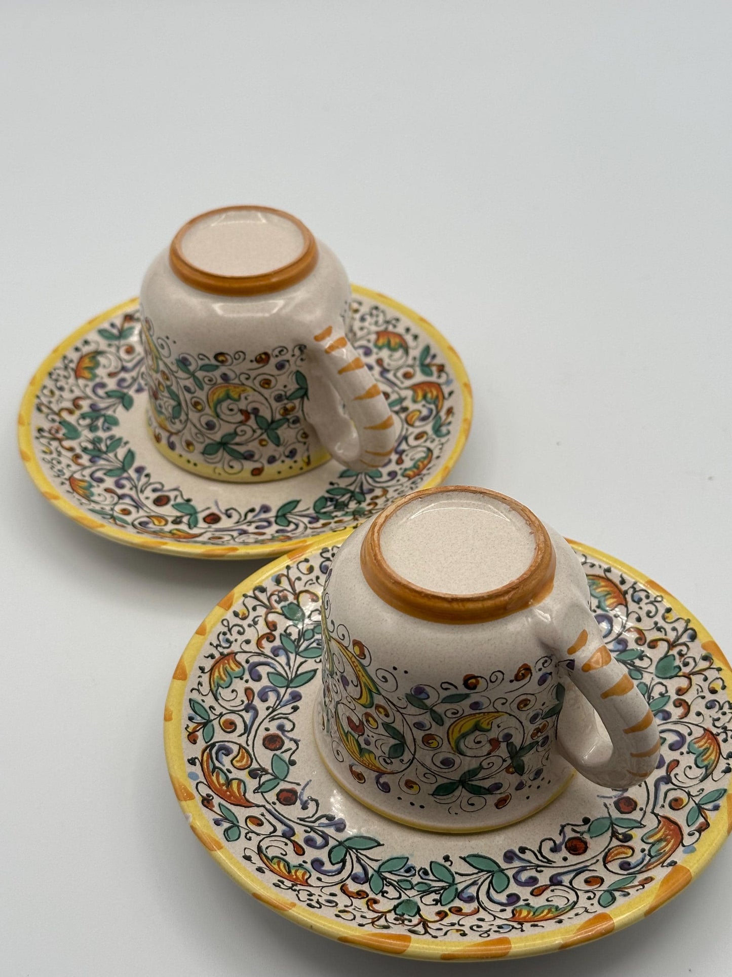 Meridiana Ceramiche Hand Painted Italian Cup Saucer Set of 2 - Vintage Ceramic Dinnerware