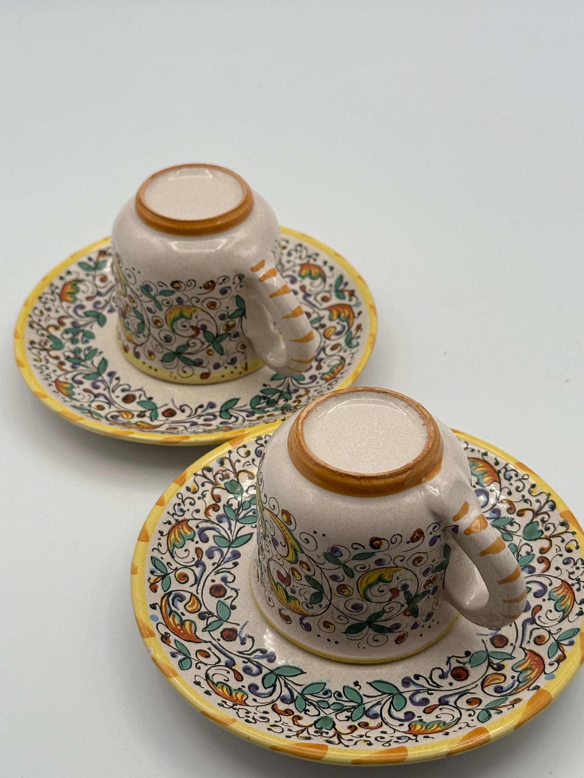 Meridiana Ceramiche Hand Painted Italian Cup Saucer Set of 2 - Vintage Ceramic Dinnerware