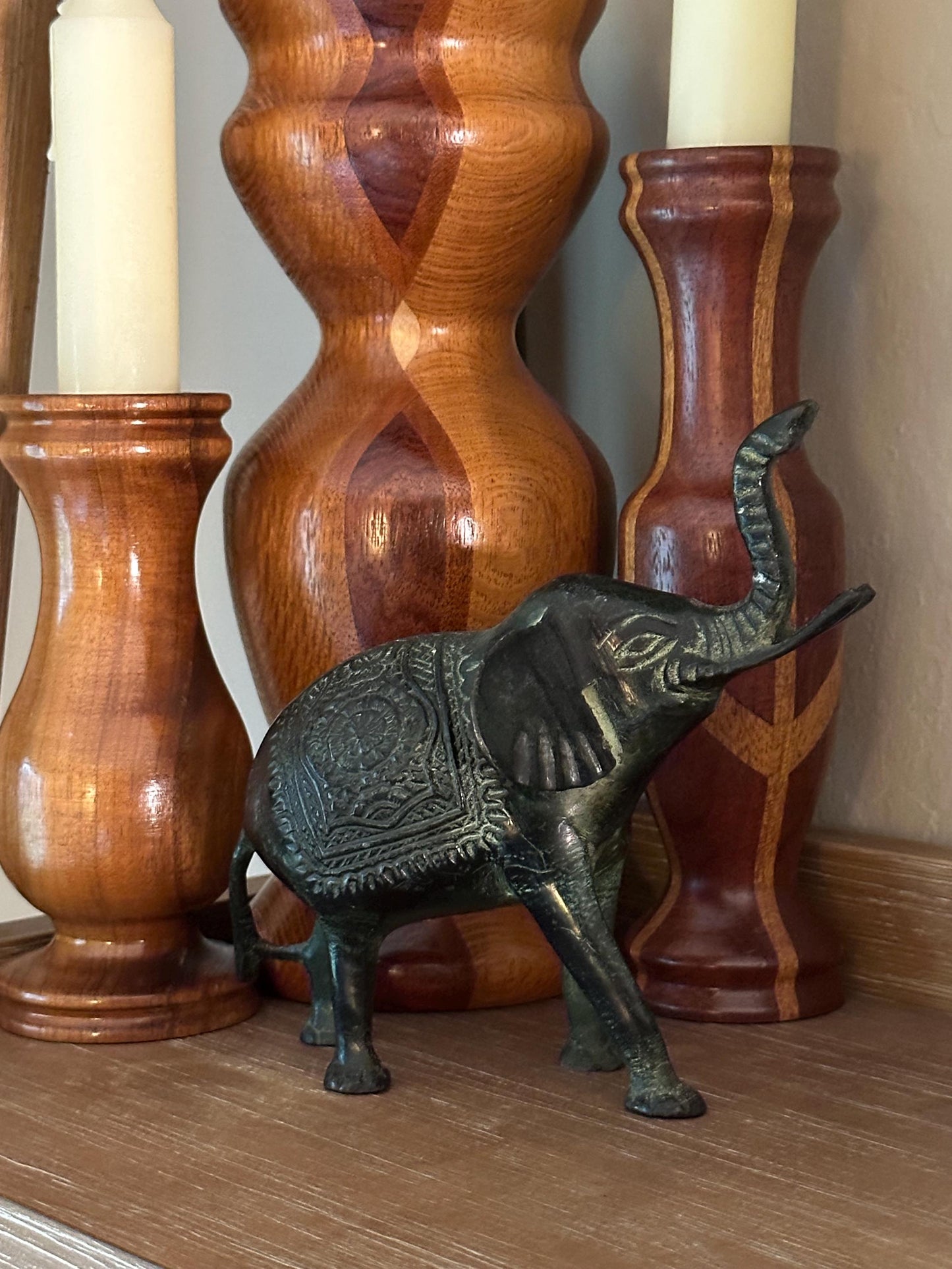 Vintage Brass Elephant Figurine – Handcrafted India Sculpture with Ornate Detailing