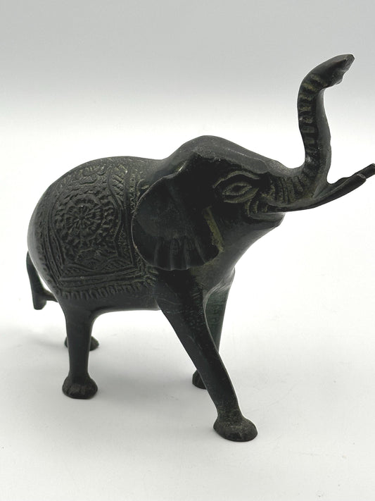Vintage Brass Elephant Figurine – Handcrafted India Sculpture with Ornate Detailing
