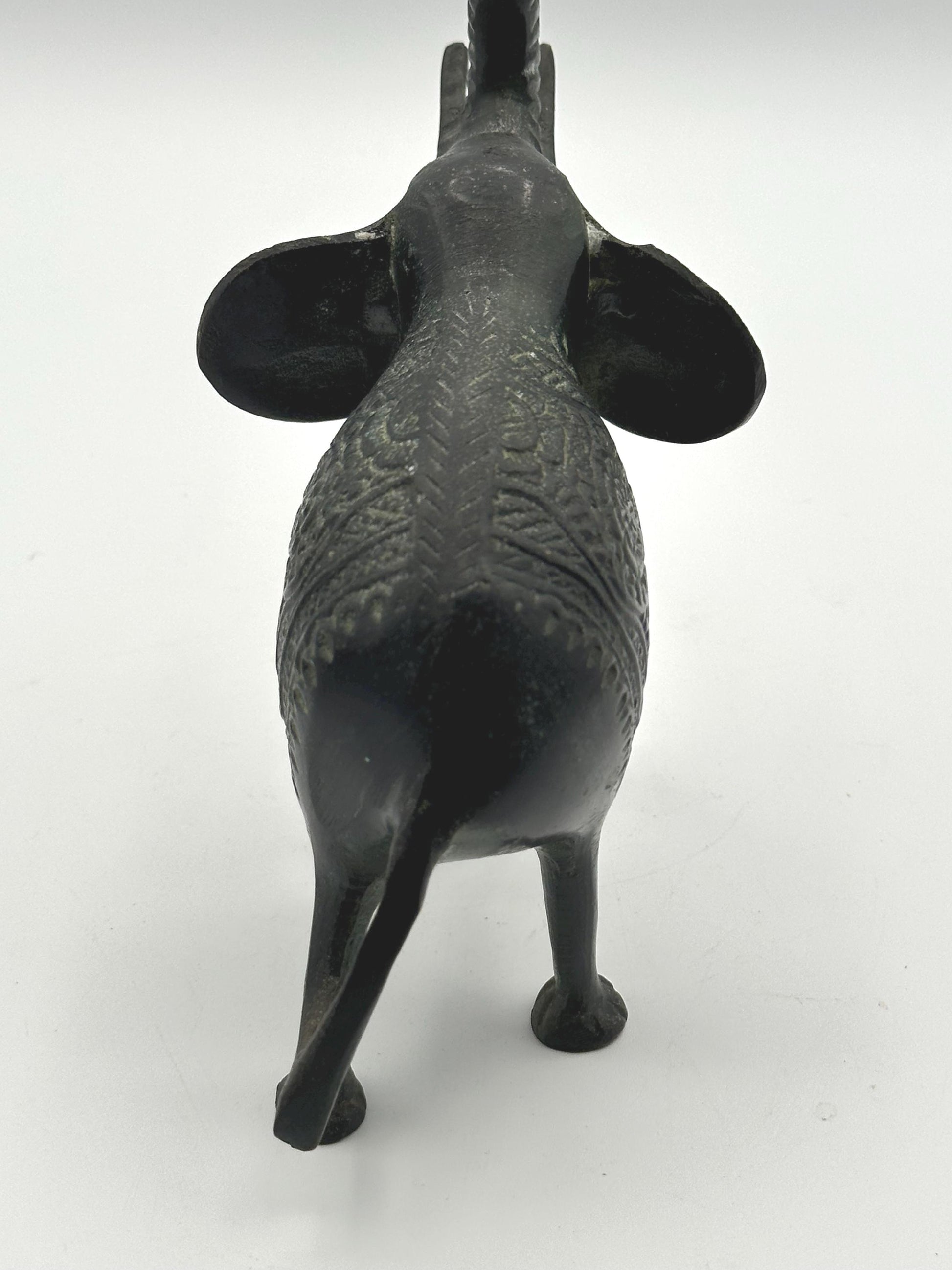 Vintage Brass Elephant Figurine – Handcrafted India Sculpture with Ornate Detailing