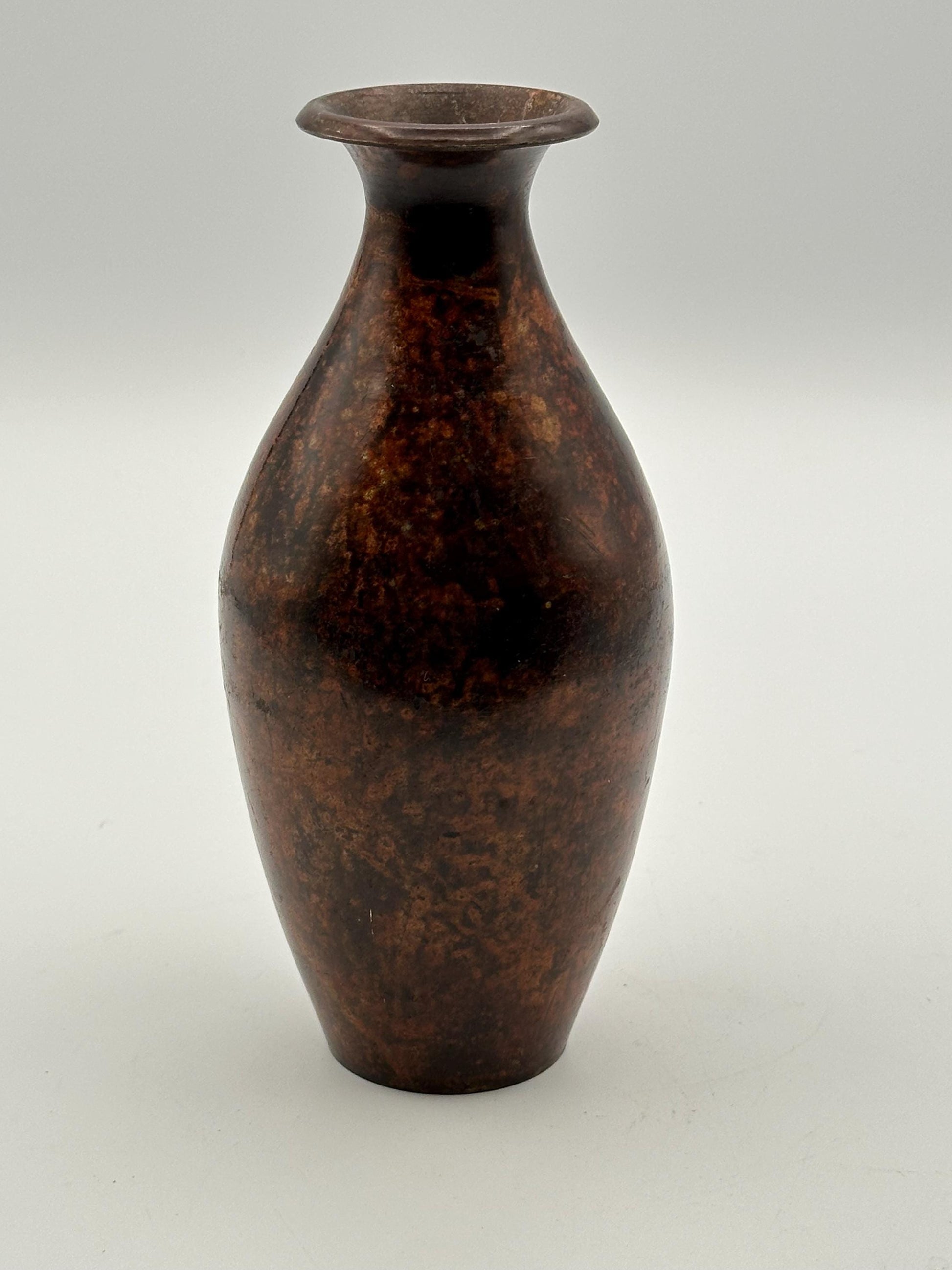 Vintage Solid Brass Vase Made in India - Brown Patina Metal Decor Antique Bohemian Home Accent