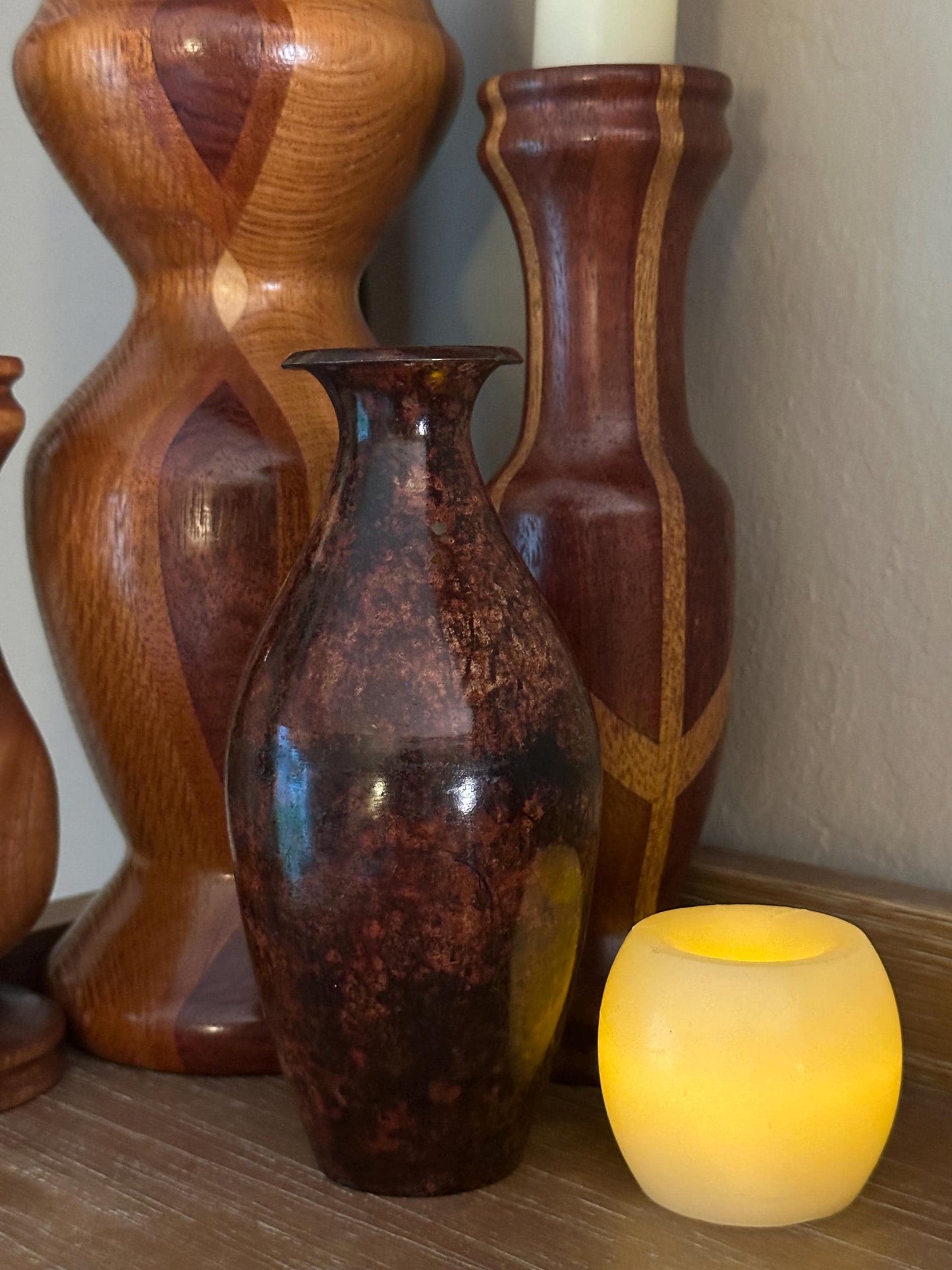 Vintage Solid Brass Vase Made in India - Brown Patina Metal Decor Antique Bohemian Home Accent