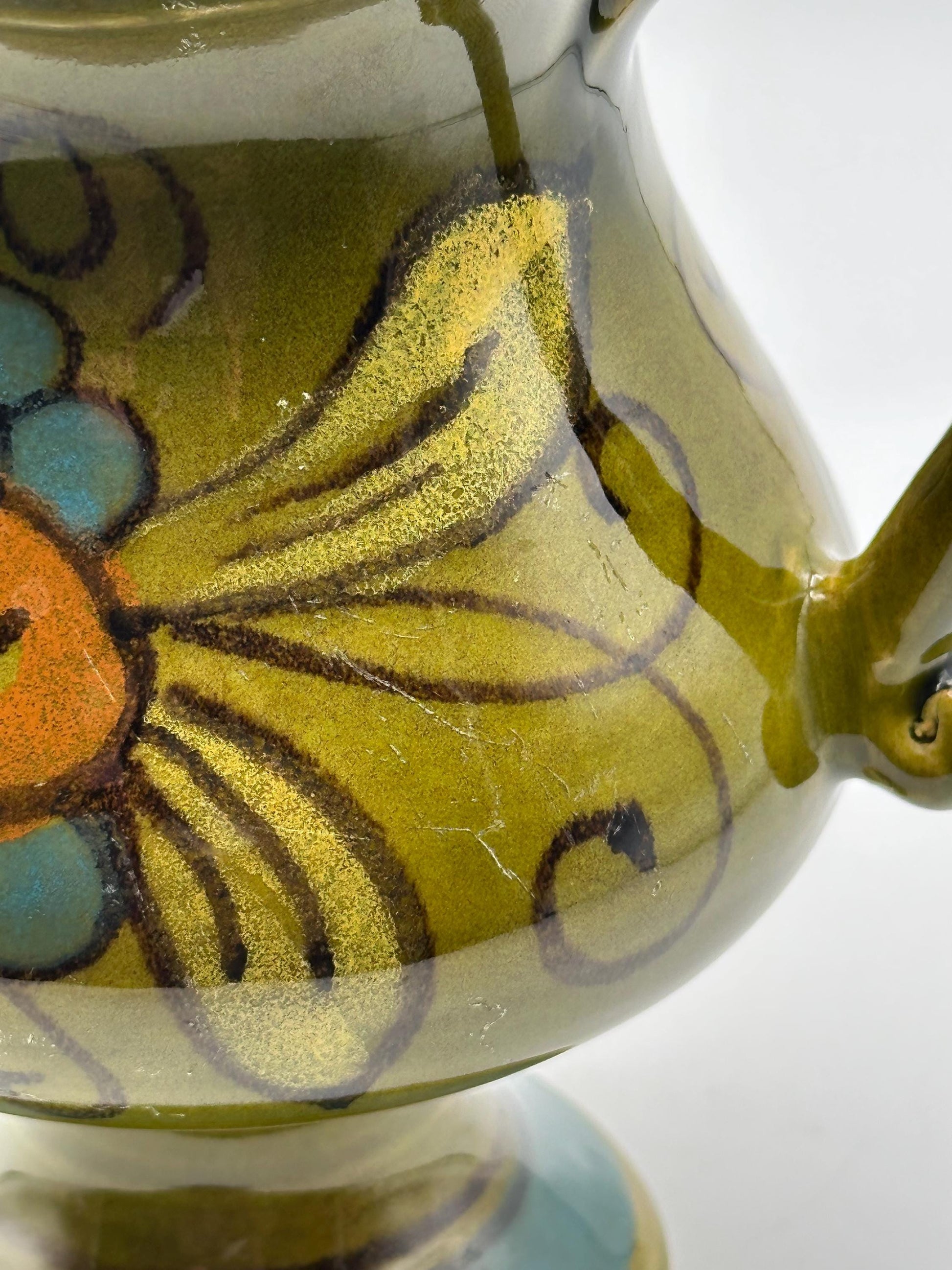 Vintage Italian Hand-Painted Pottery Pitcher Mid-Century Floral Ceramic Jug Water Vessel Collectible Decor