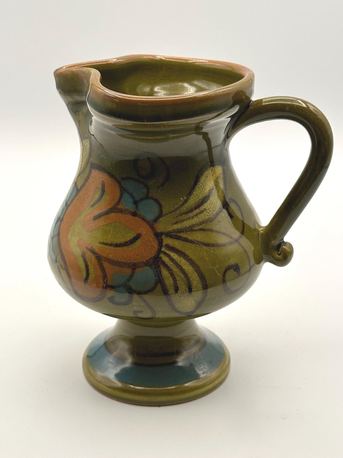 Vintage Italian Hand-Painted Pottery Pitcher Mid-Century Floral Ceramic Jug Water Vessel Collectible Decor