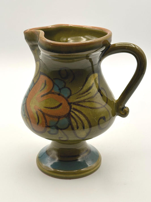 Vintage Italian Hand-Painted Pottery Pitcher Mid-Century Floral Ceramic Jug Water Vessel Collectible Decor
