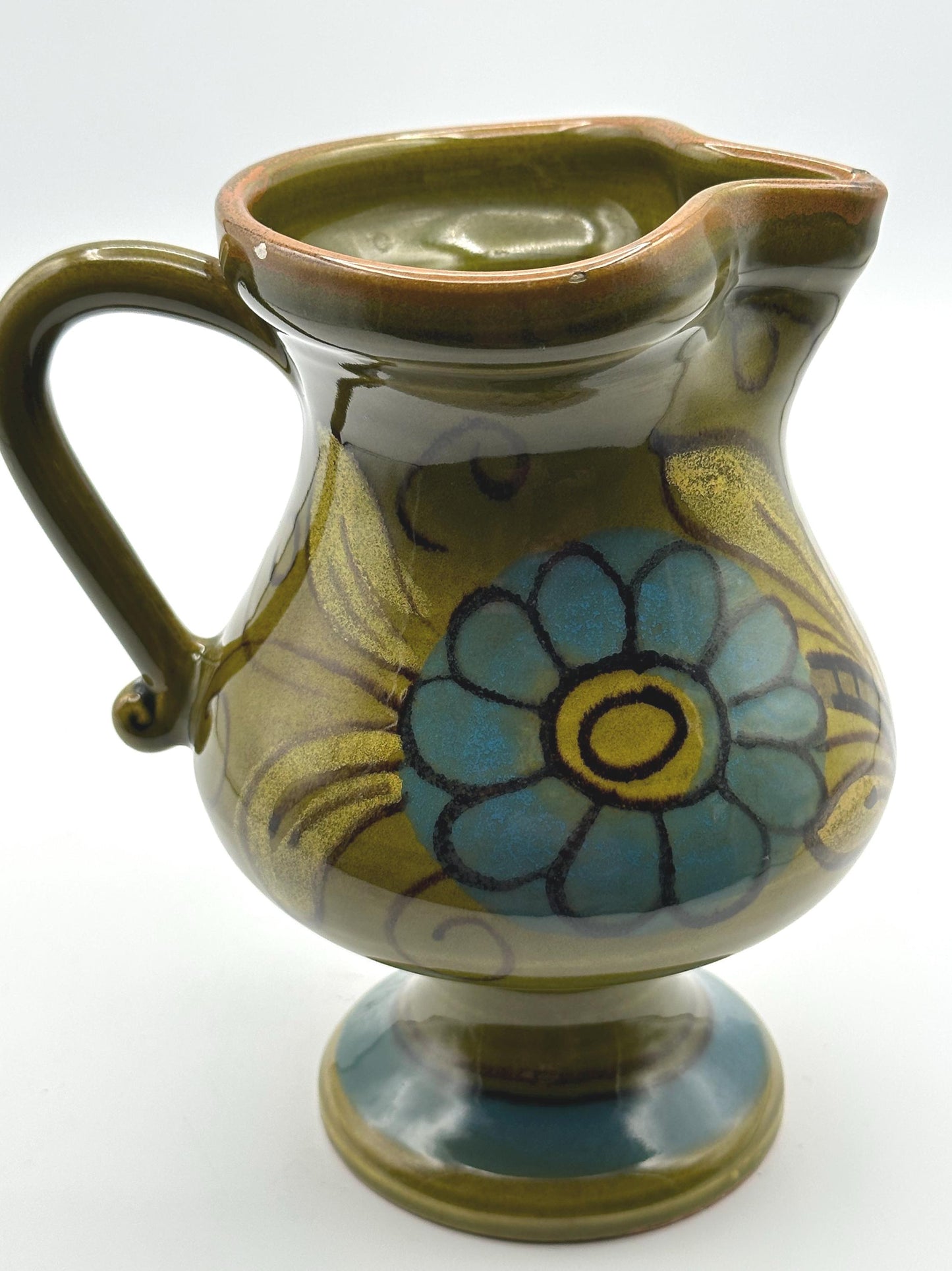Vintage Italian Hand-Painted Pottery Pitcher Mid-Century Floral Ceramic Jug Water Vessel Collectible Decor