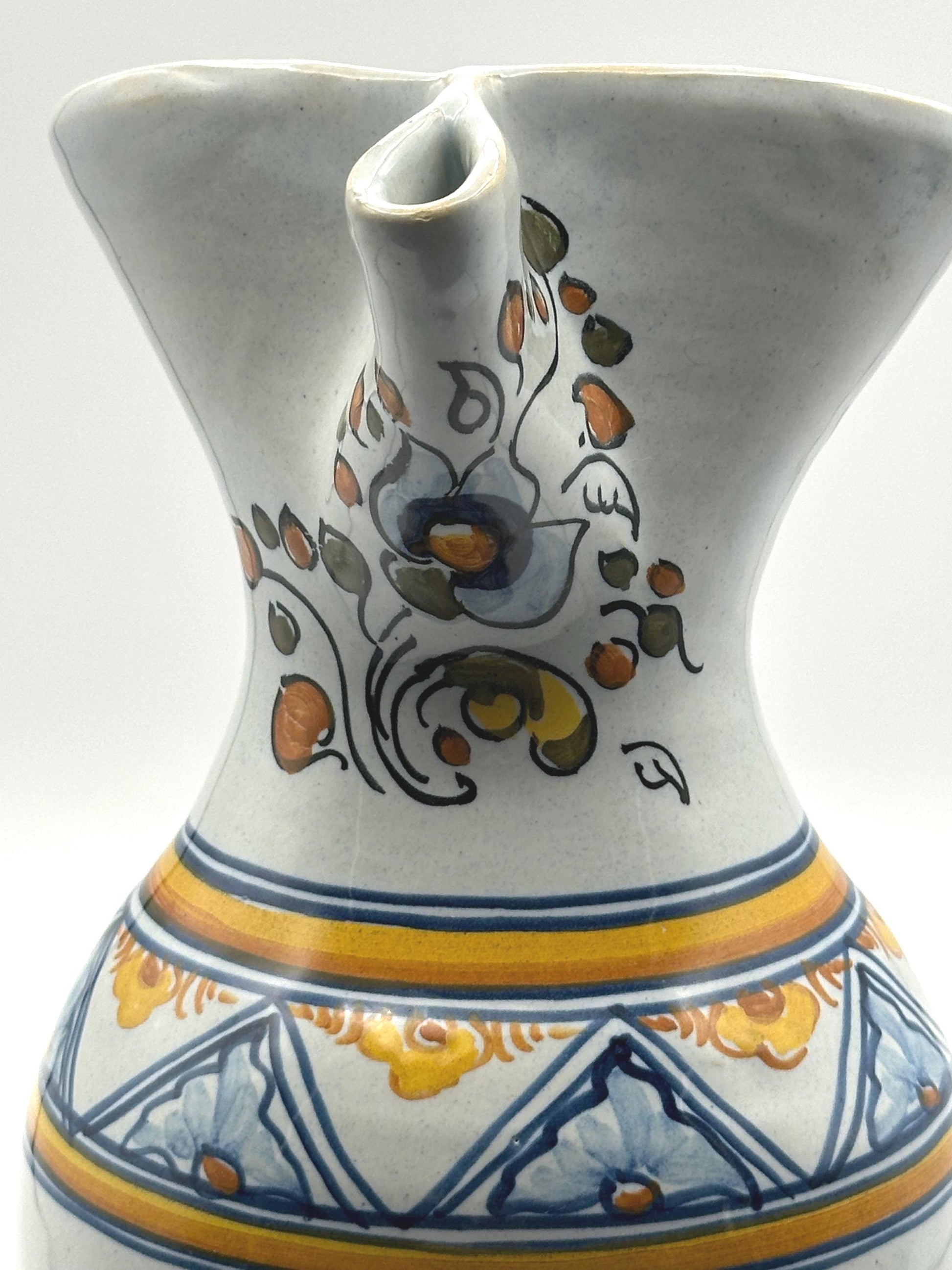 Vintage Mexican Talavera Pottery Pitcher Hand-Painted Ceramic Water Folk Art Collectible