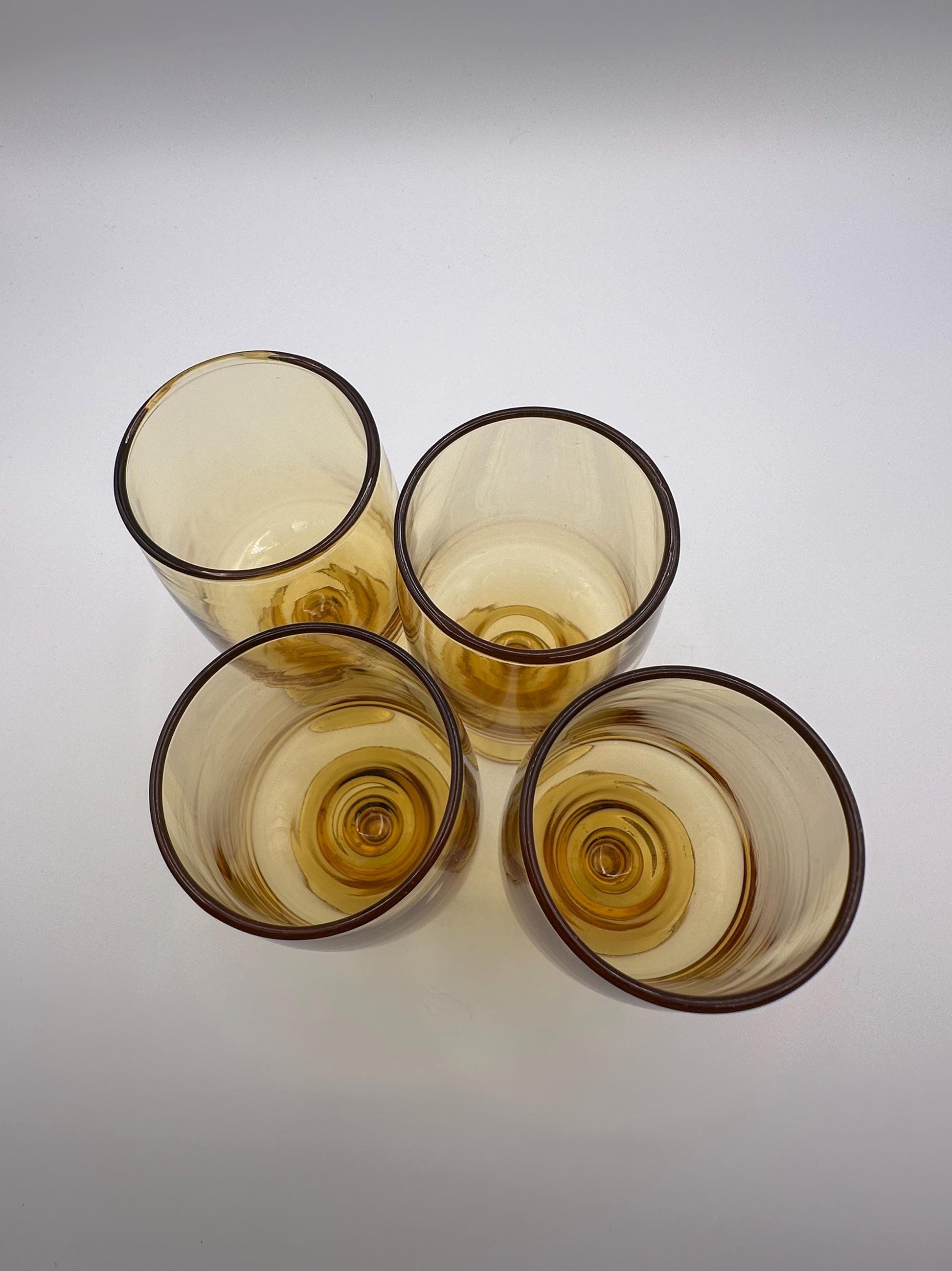 Vintage Amber Glass Goblets Set of 4 Pedestal Wine Water Glasses Mid Century Modern Drinkware