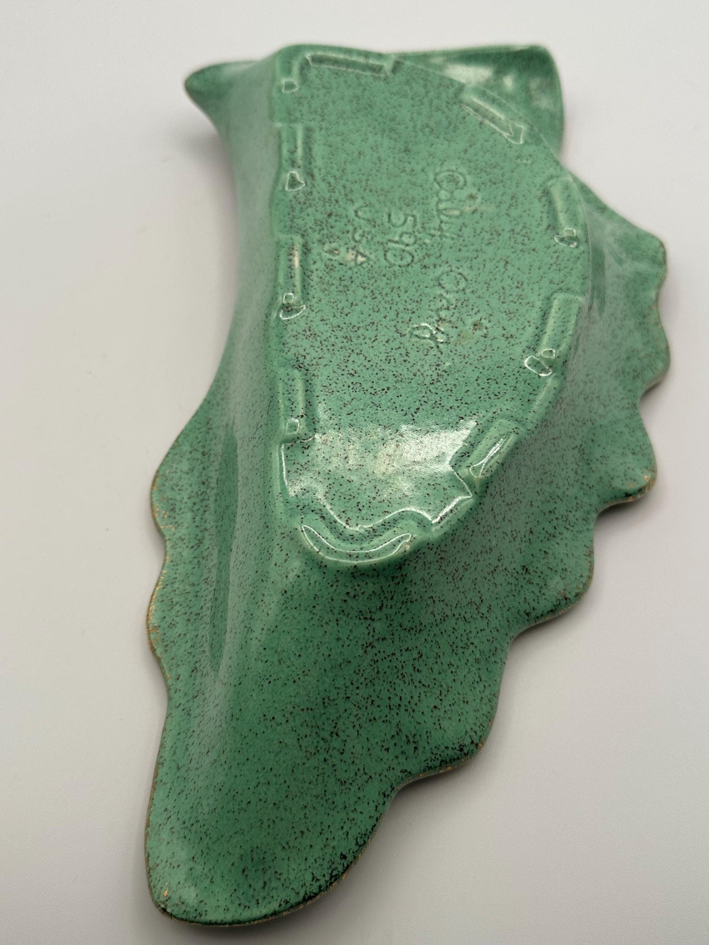 Vintage California Originals Green Ceramic Leaf Serving Dishes Set of 3 Trays with Gold Trim Mid Century Pottery