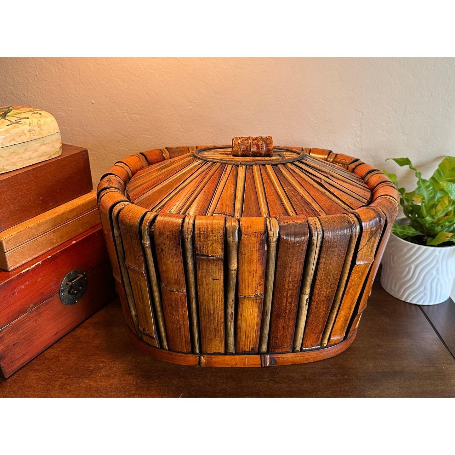 Large Vintage Bamboo Lidded Storage Box 15" – Chinoiserie Modern Container Case