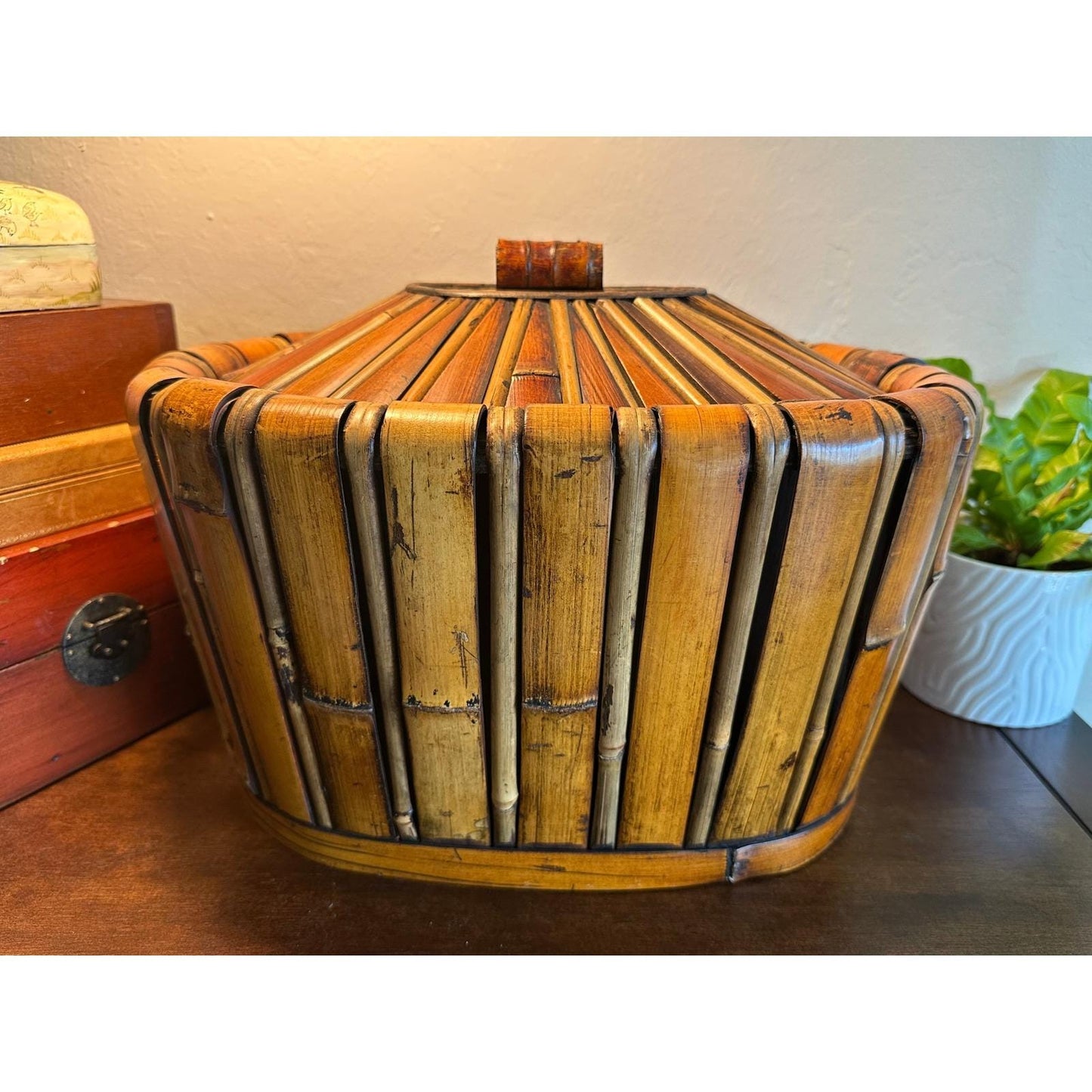 Large Vintage Bamboo Lidded Storage Box 15" – Chinoiserie Modern Container Case
