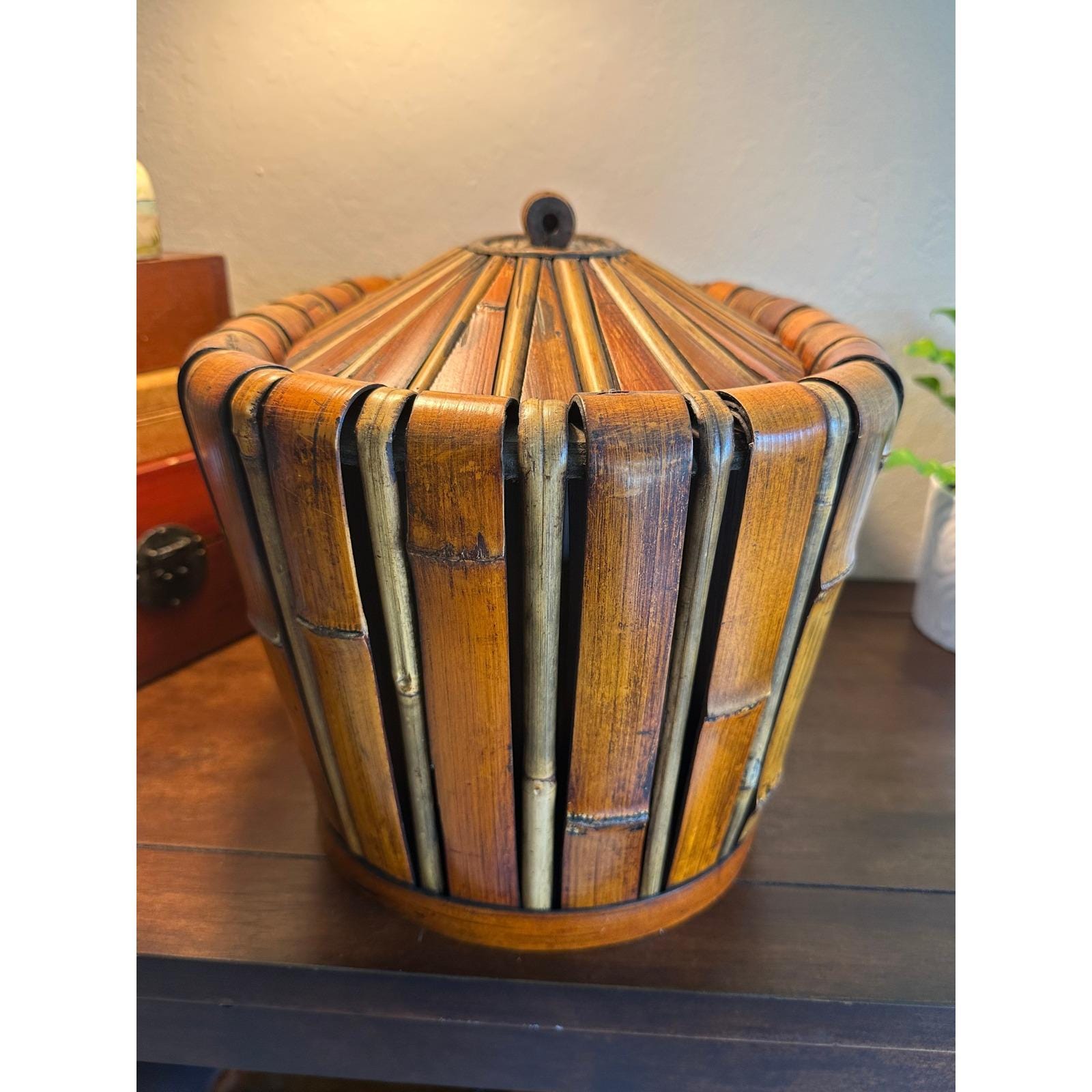 Large Vintage Bamboo Lidded Storage Box 15" – Chinoiserie Modern Container Case