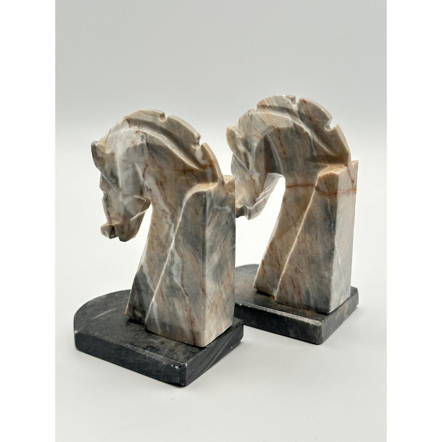 Vintage Mexican Marble Horse Head Bookends - Hand Carved Stone Book Ends Equestrian Decor