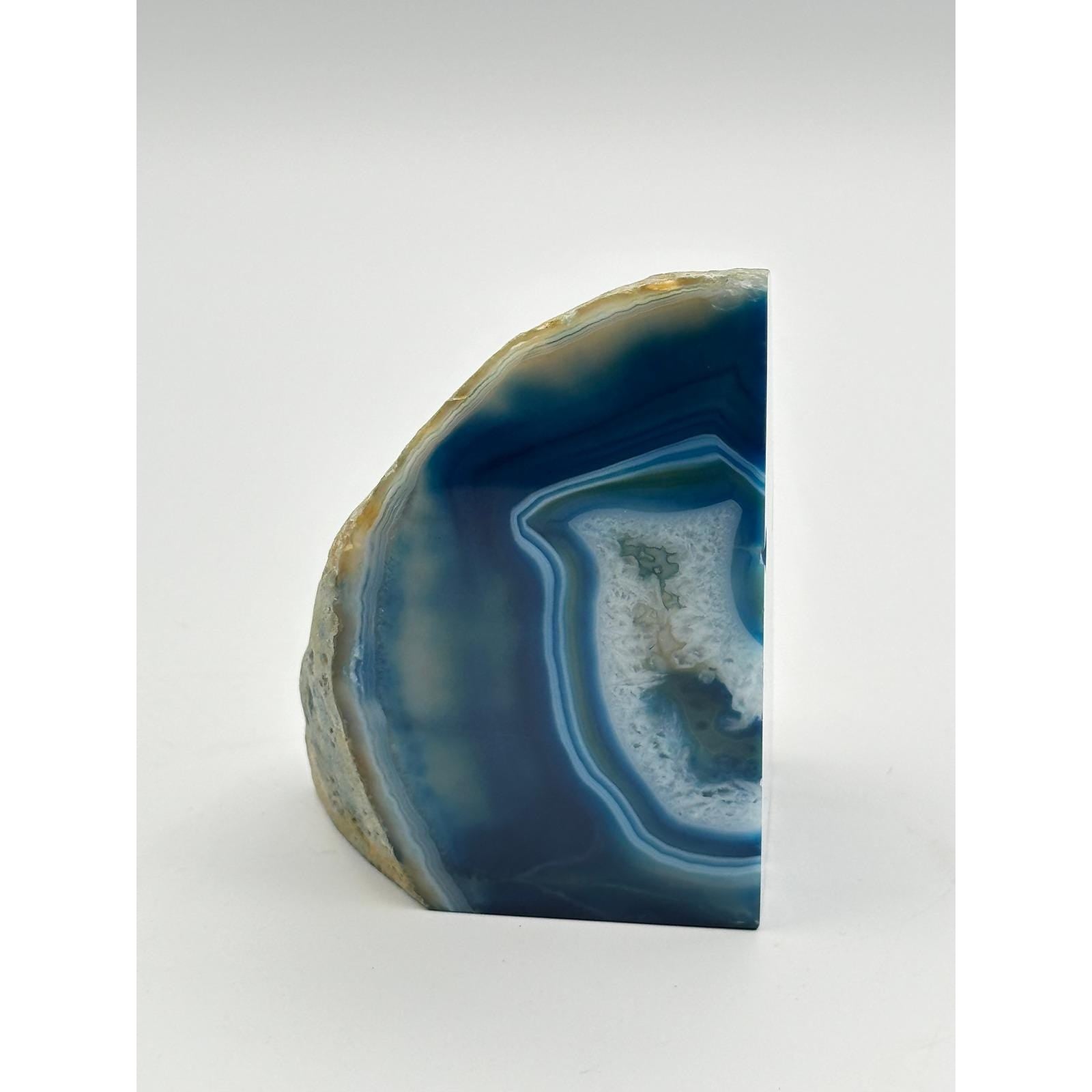 Blue Agate Geode Bookends Pair Natural Polished Stone Decor Office Library Study Room Crystal Display
