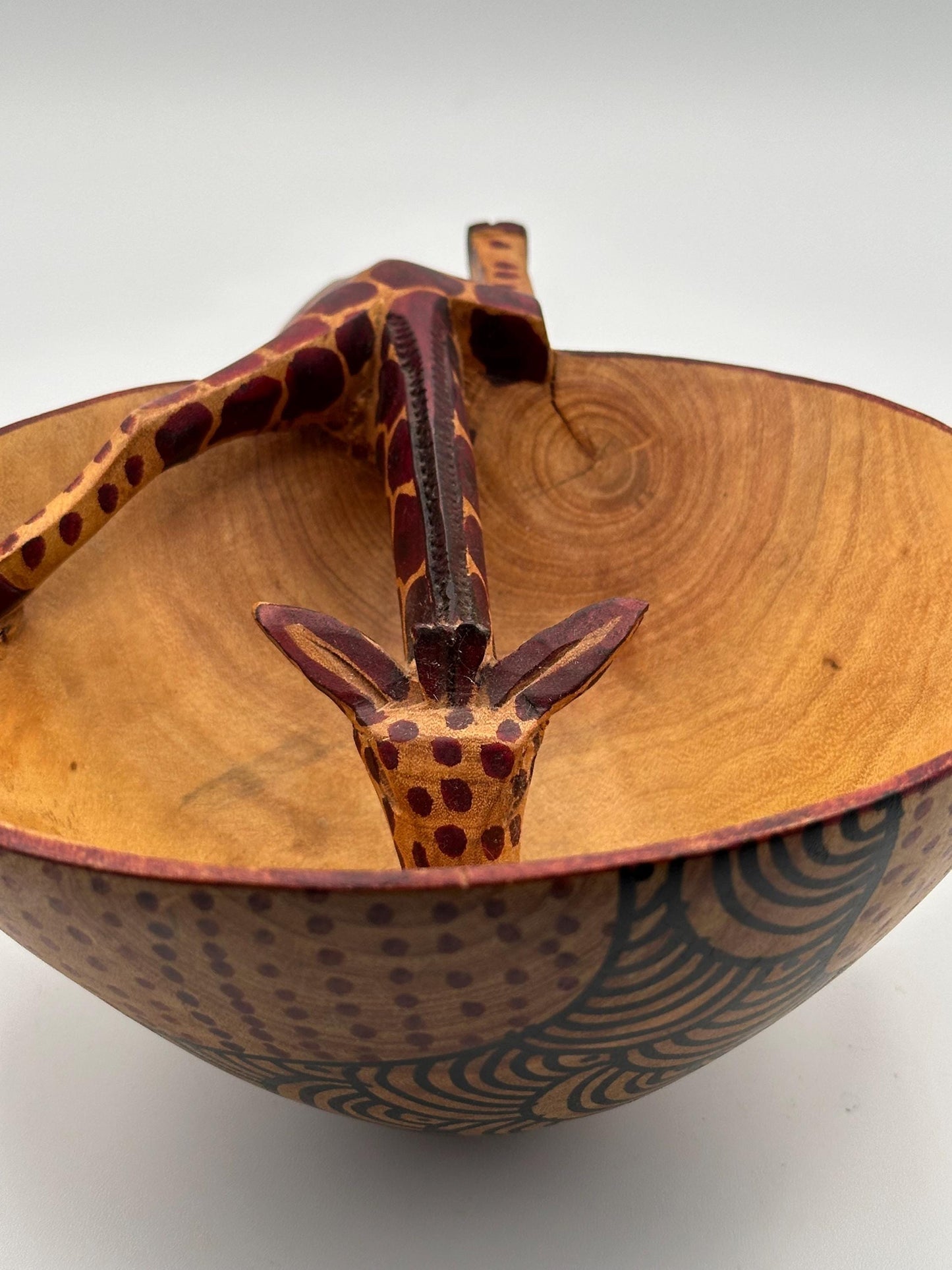 Hand-Carved Wooden Giraffe Bowl: African-Inspired Tribal Decor, Unique Artisan Animal Sculpture