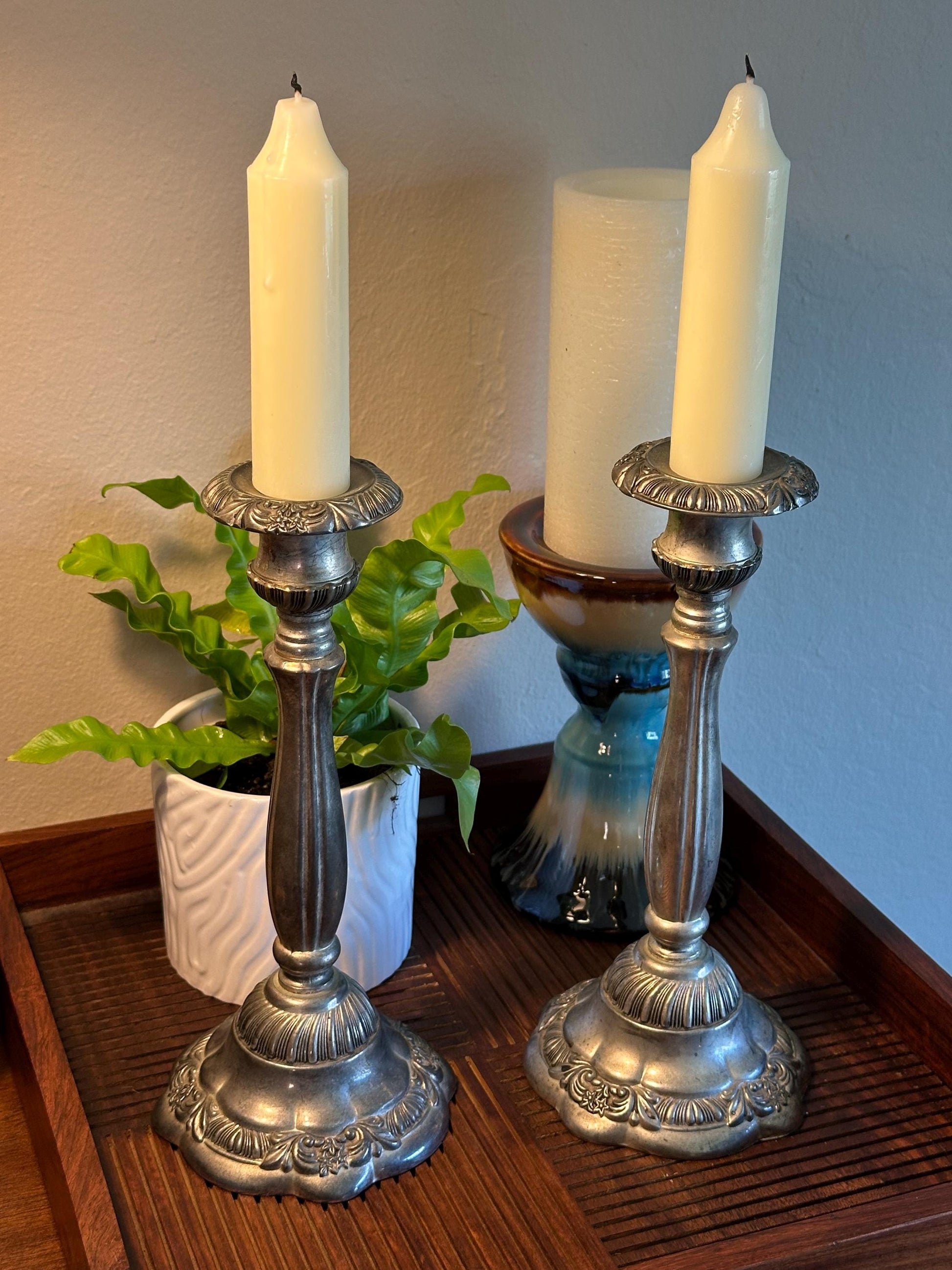 Vintage Godinger Silver Plated Candlestick Holders – Ornate Floral Baroque Style Pair, Heavy Weighted Candle Holders, Elegant Table Decor