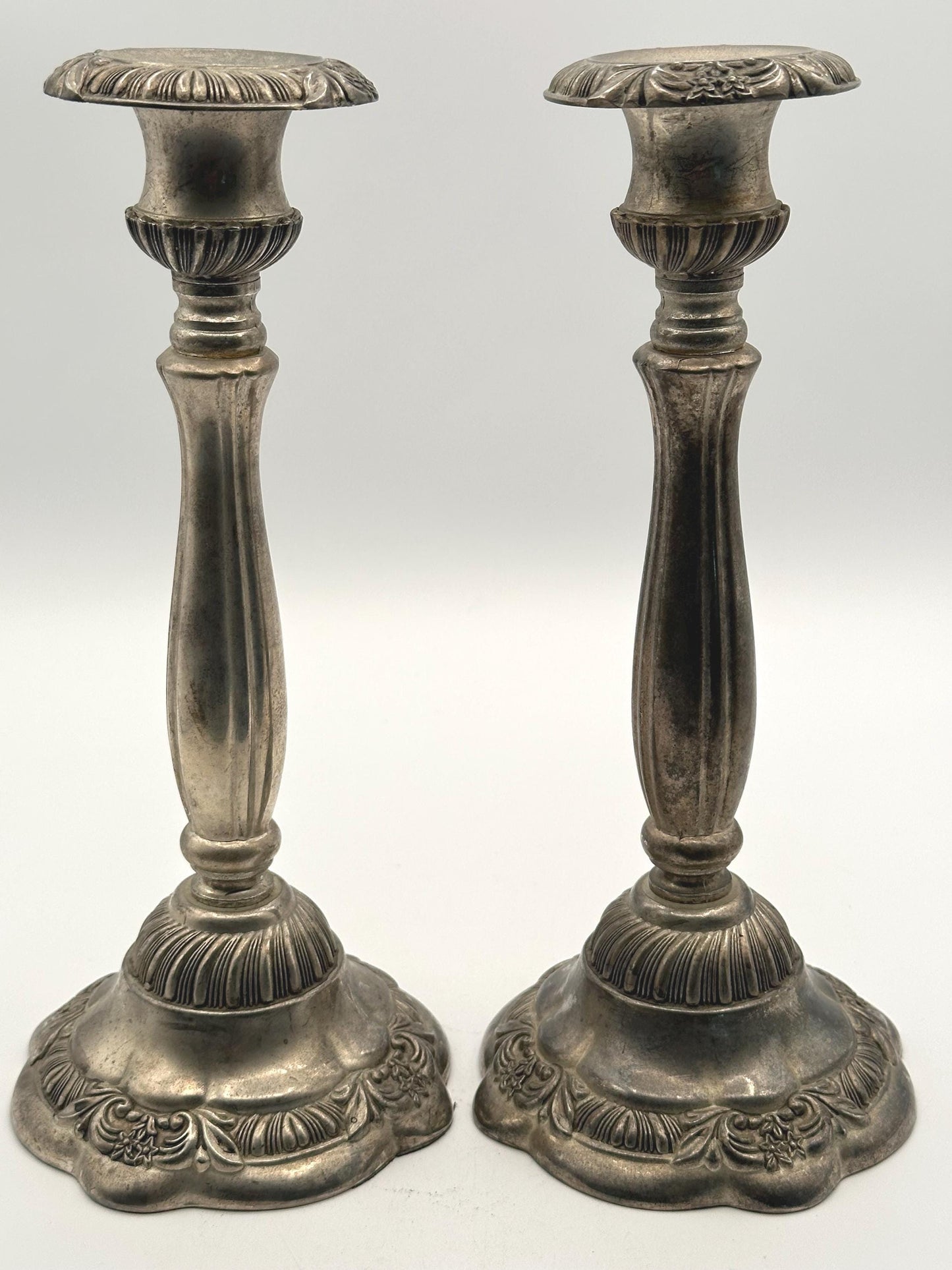 Vintage Godinger Silver Plated Candlestick Holders – Ornate Floral Baroque Style Pair, Heavy Weighted Candle Holders, Elegant Table Decor