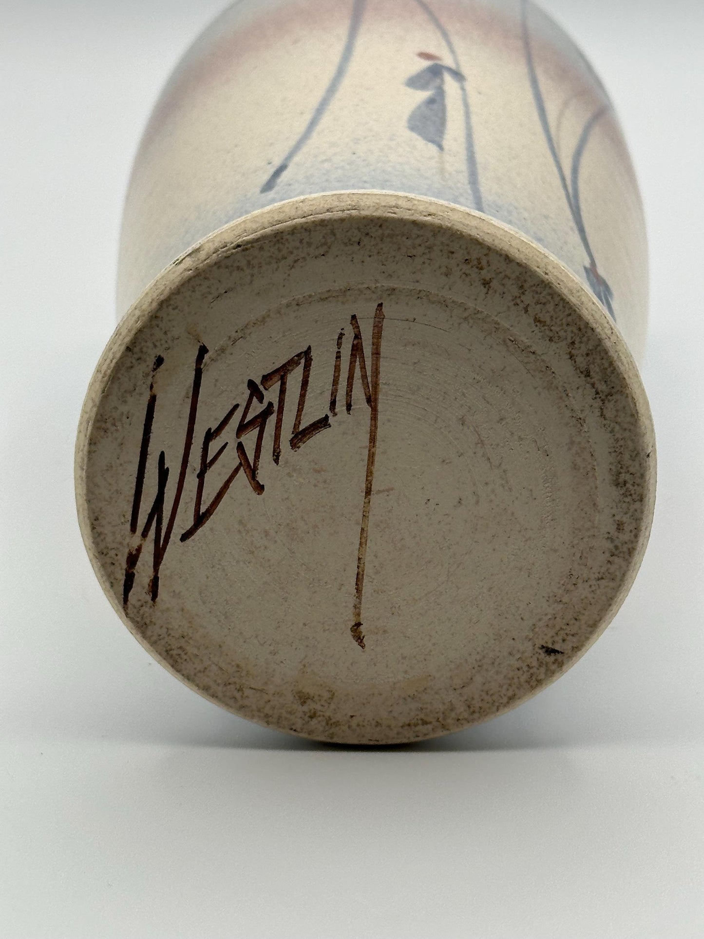 Vintage Jack Dwayne Westlin Studio Pottery Vase - Hand-Thrown Signed Art Blue Earth-Tone Gradient Floral Design