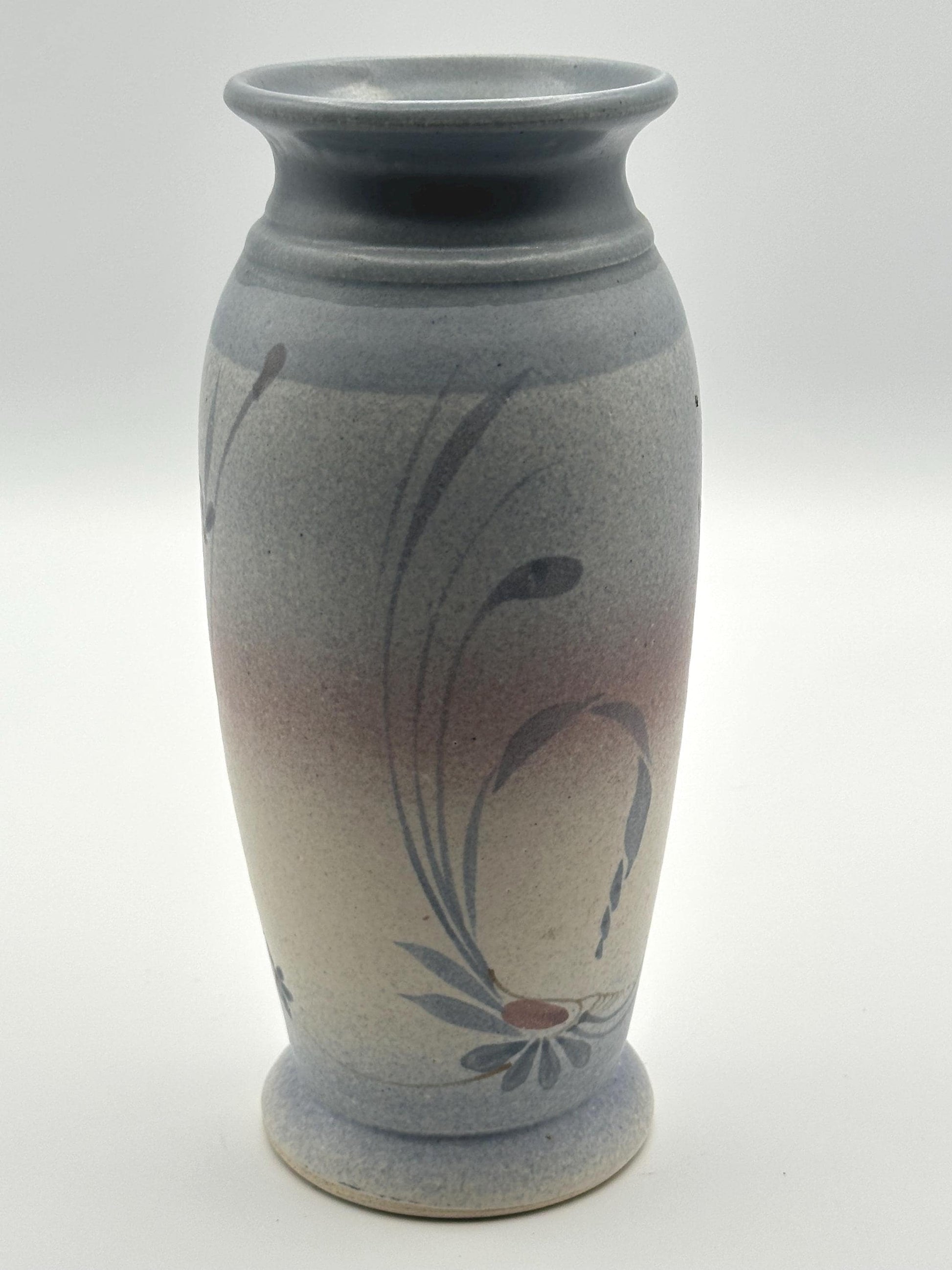 Vintage Jack Dwayne Westlin Studio Pottery Vase - Hand-Thrown Signed Art Blue Earth-Tone Gradient Floral Design