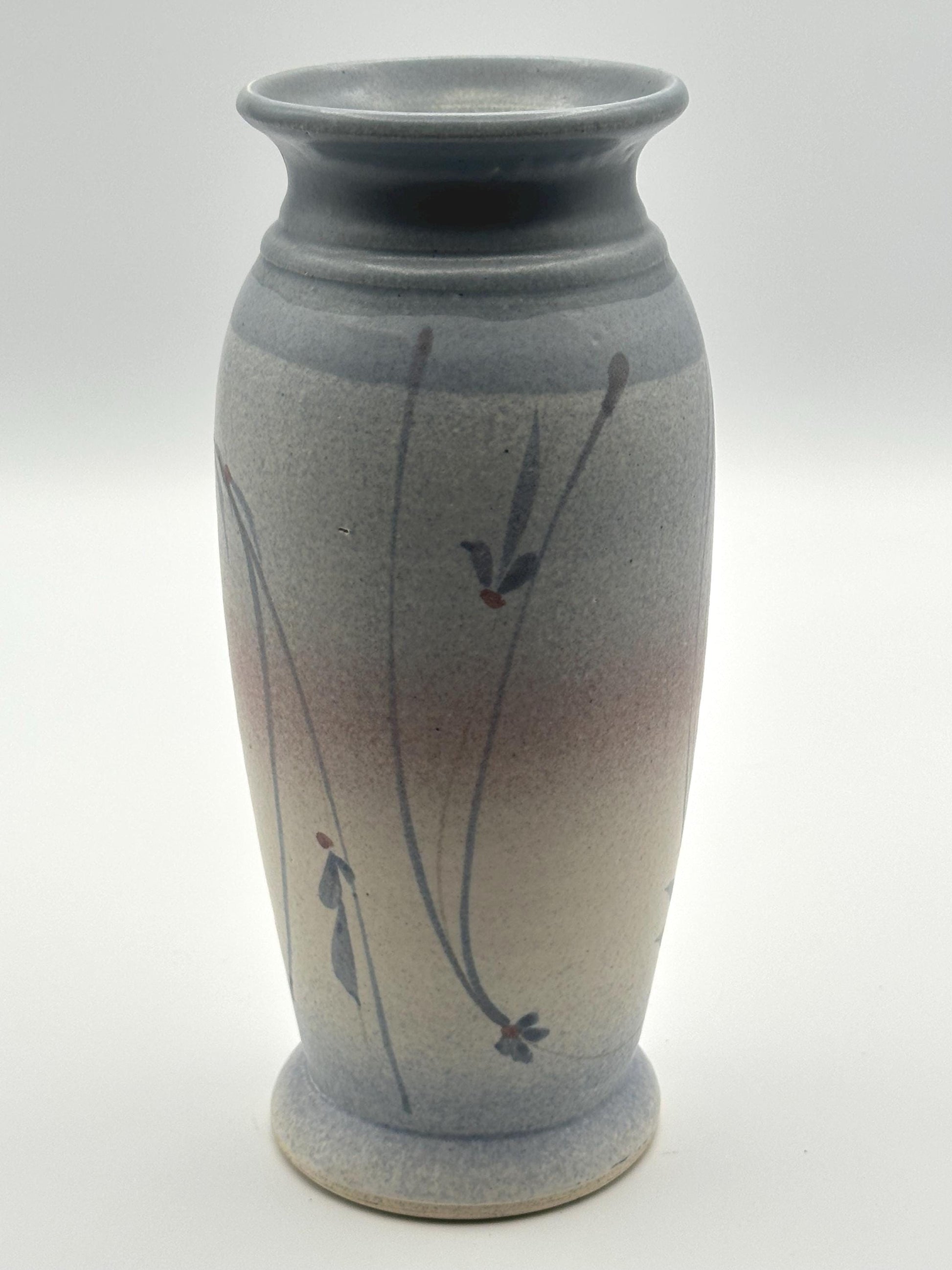Vintage Jack Dwayne Westlin Studio Pottery Vase - Hand-Thrown Signed Art Blue Earth-Tone Gradient Floral Design