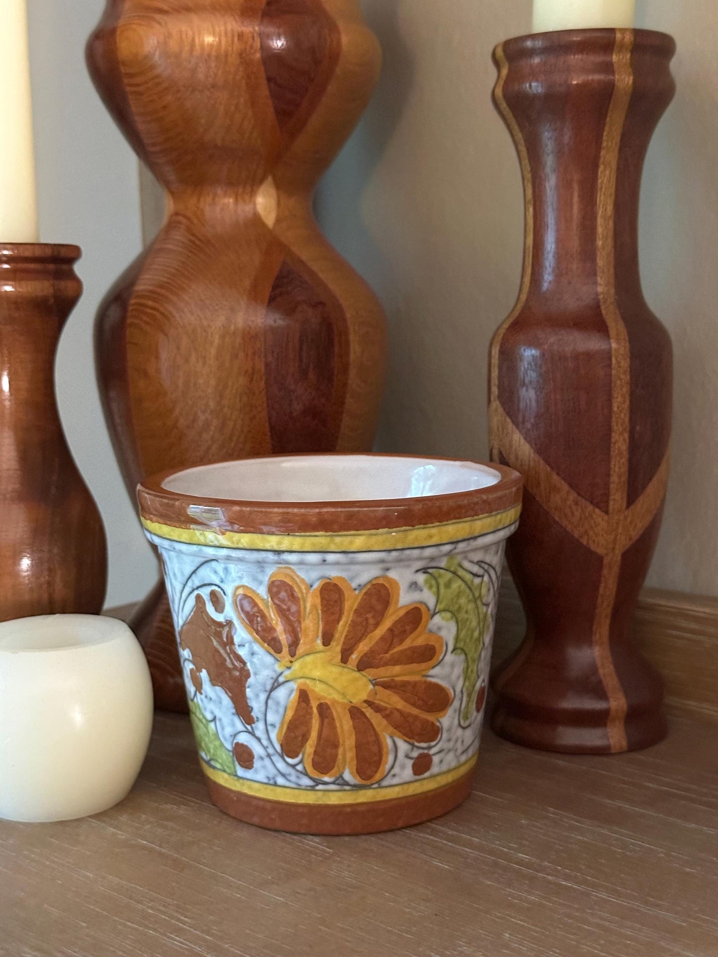 Vintage Italian Hand-Painted Ceramic Planter 4" Floral Pot Small Cachepot Italy Marked Colorful Flower Design