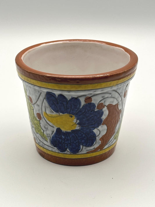 Vintage Italian Hand-Painted Ceramic Planter 4" Floral Pot Small Cachepot Italy Marked Colorful Flower Design